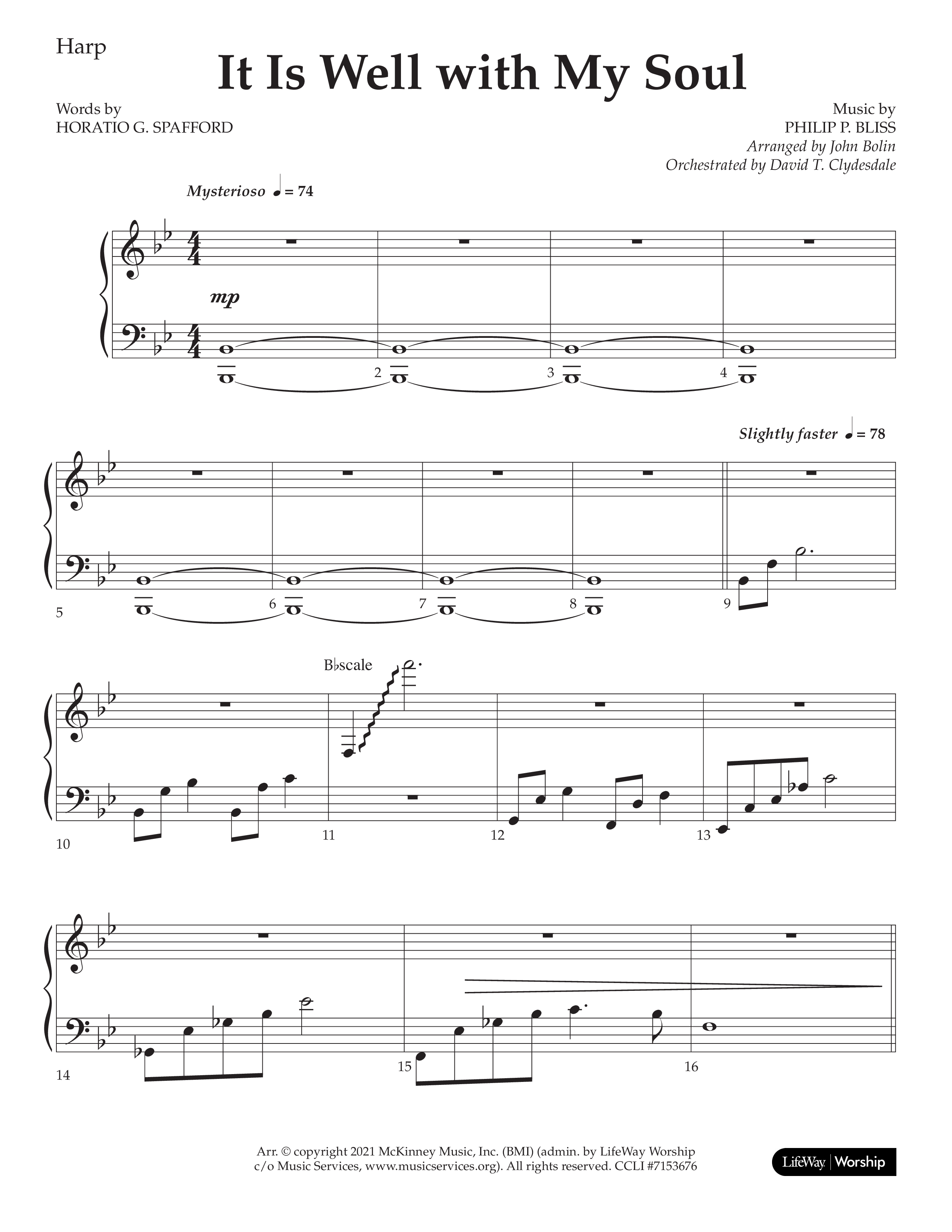 It Is Well With My Soul (Choral Anthem SATB) Harp (Lifeway Choral / Arr. John Bolin / Orch. David Clydesdale)