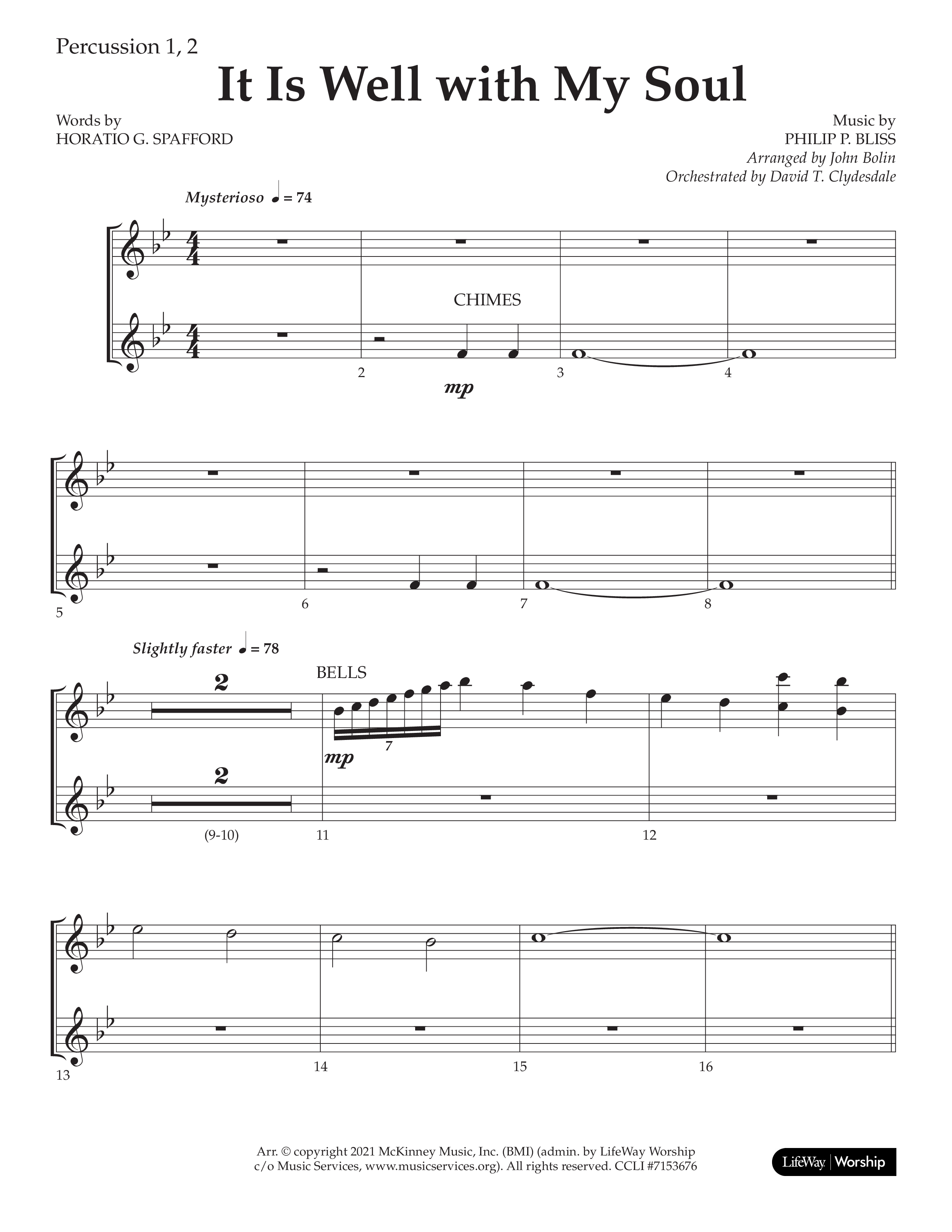 It Is Well With My Soul (Choral Anthem SATB) Percussion 1/2 (Lifeway Choral / Arr. John Bolin / Orch. David Clydesdale)