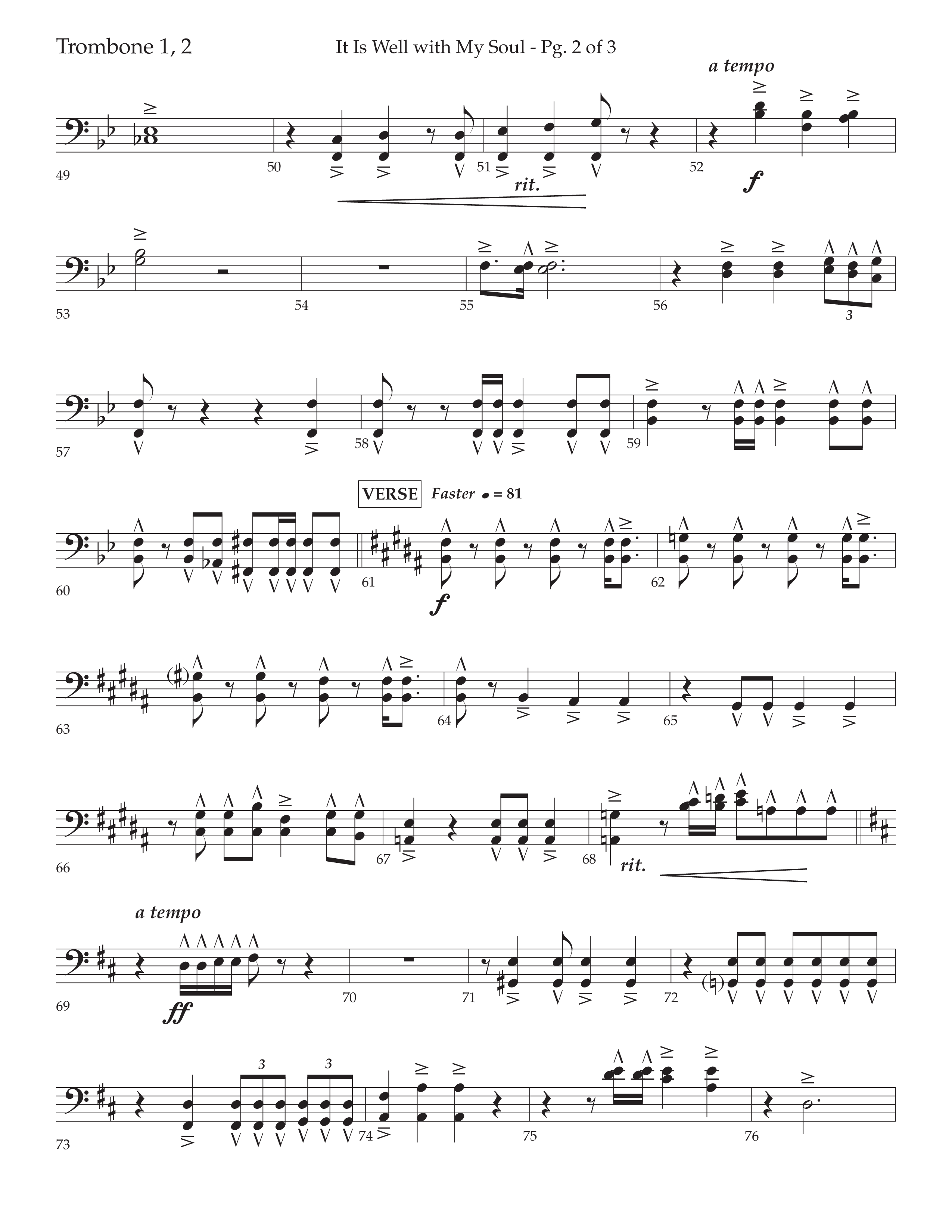 It Is Well With My Soul (Choral Anthem SATB) Trombone 1/2 (Lifeway Choral / Arr. John Bolin / Orch. David Clydesdale)