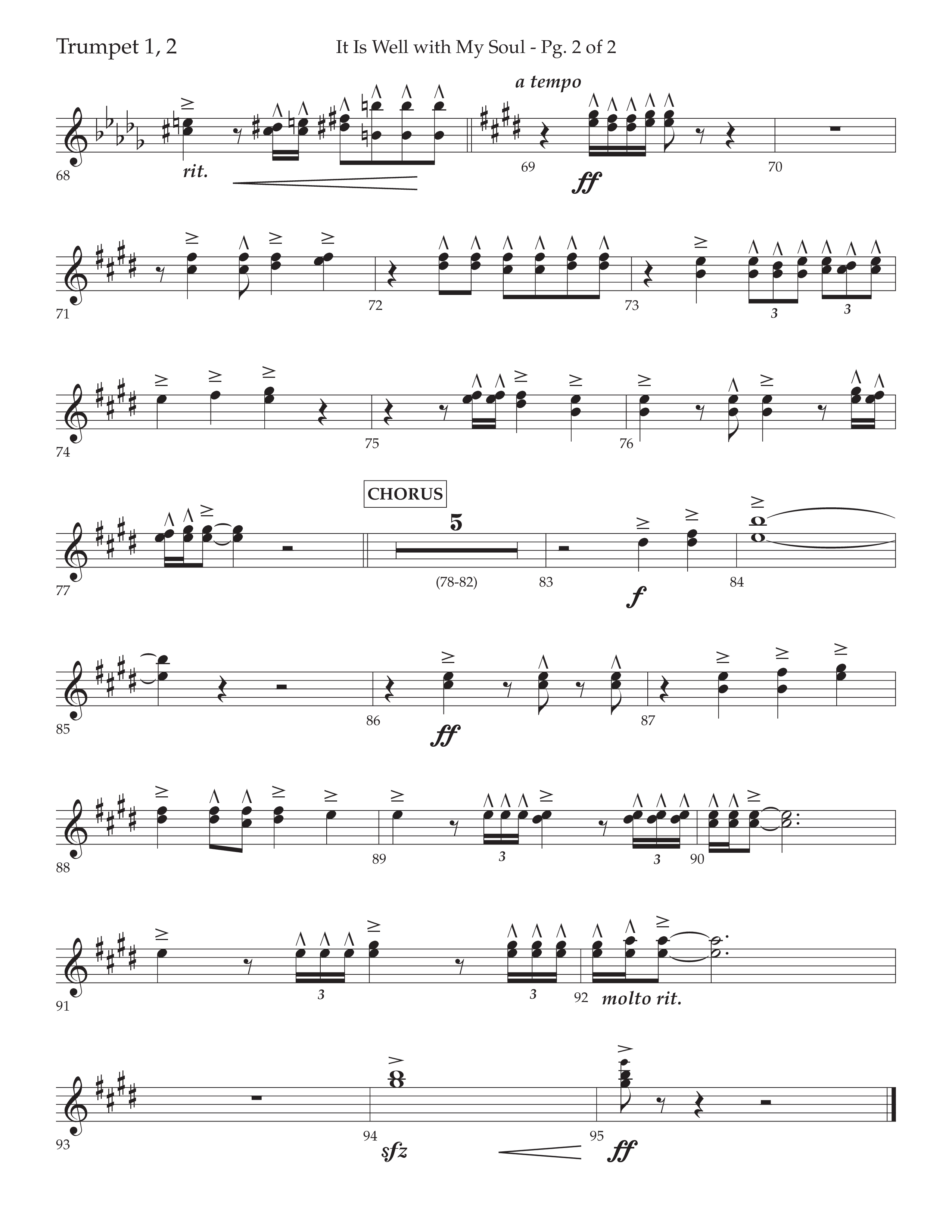 It Is Well With My Soul (Choral Anthem SATB) Trumpet 1,2 (Lifeway Choral / Arr. John Bolin / Orch. David Clydesdale)