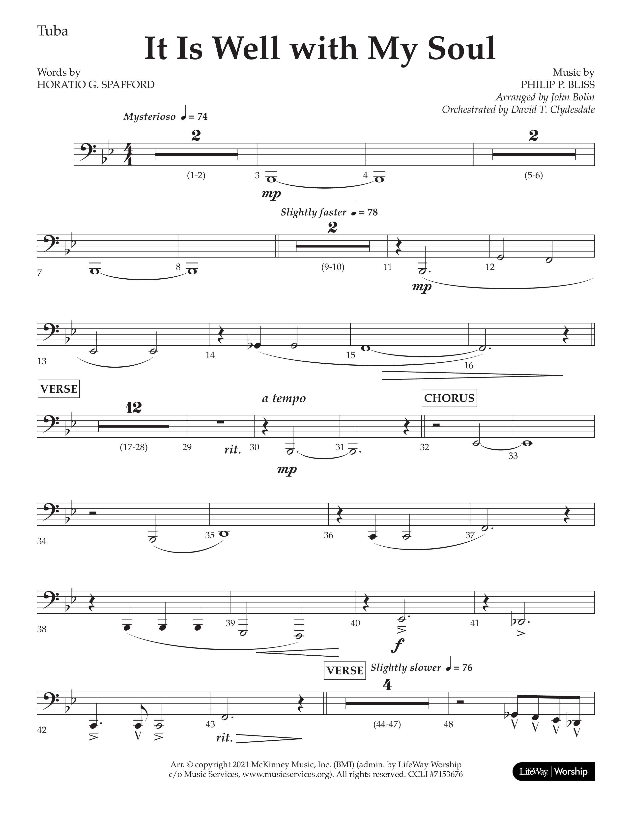 It Is Well With My Soul (Choral Anthem SATB) Tuba (Lifeway Choral / Arr. John Bolin / Orch. David Clydesdale)