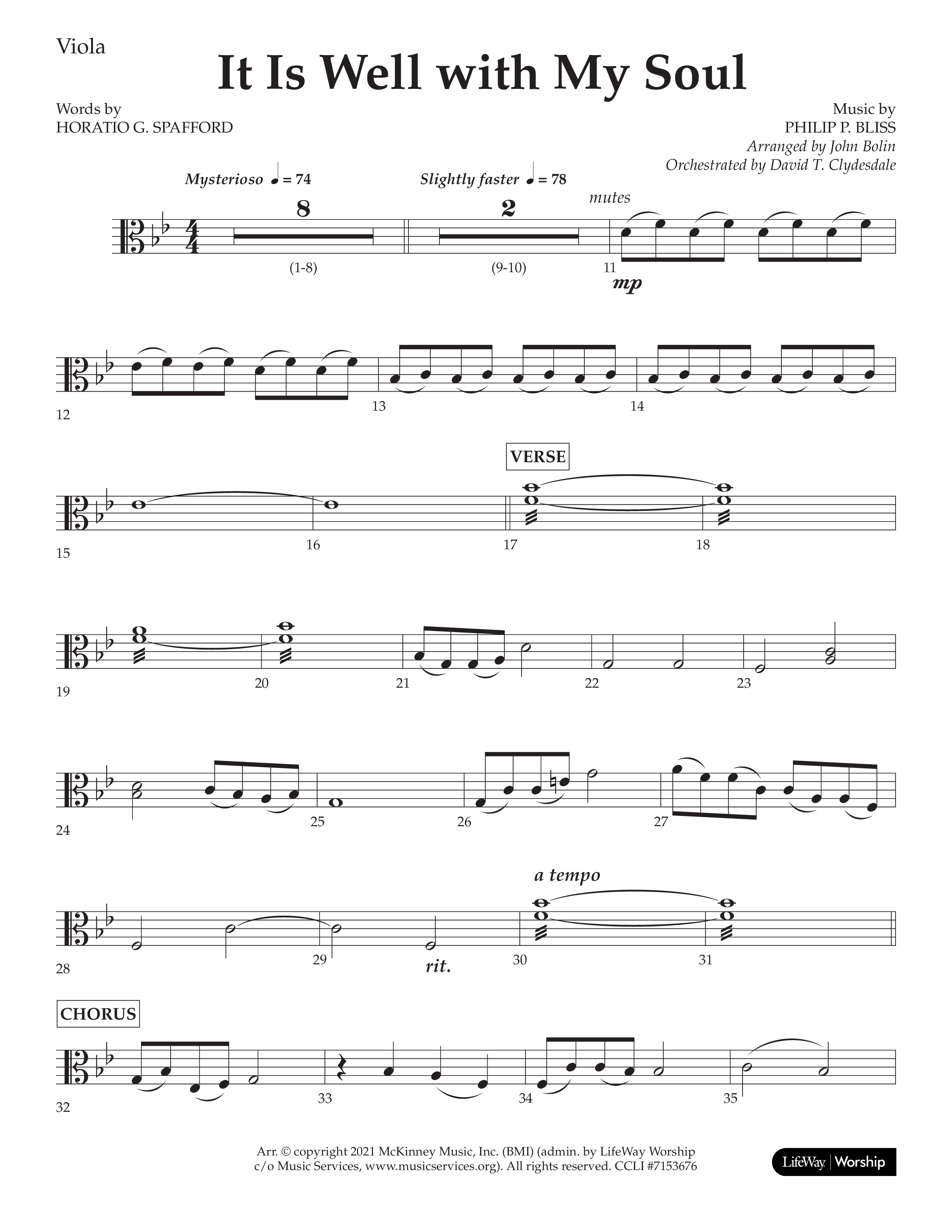 It Is Well With My Soul (Choral Anthem SATB) Viola (Lifeway Choral / Arr. John Bolin / Orch. David Clydesdale)