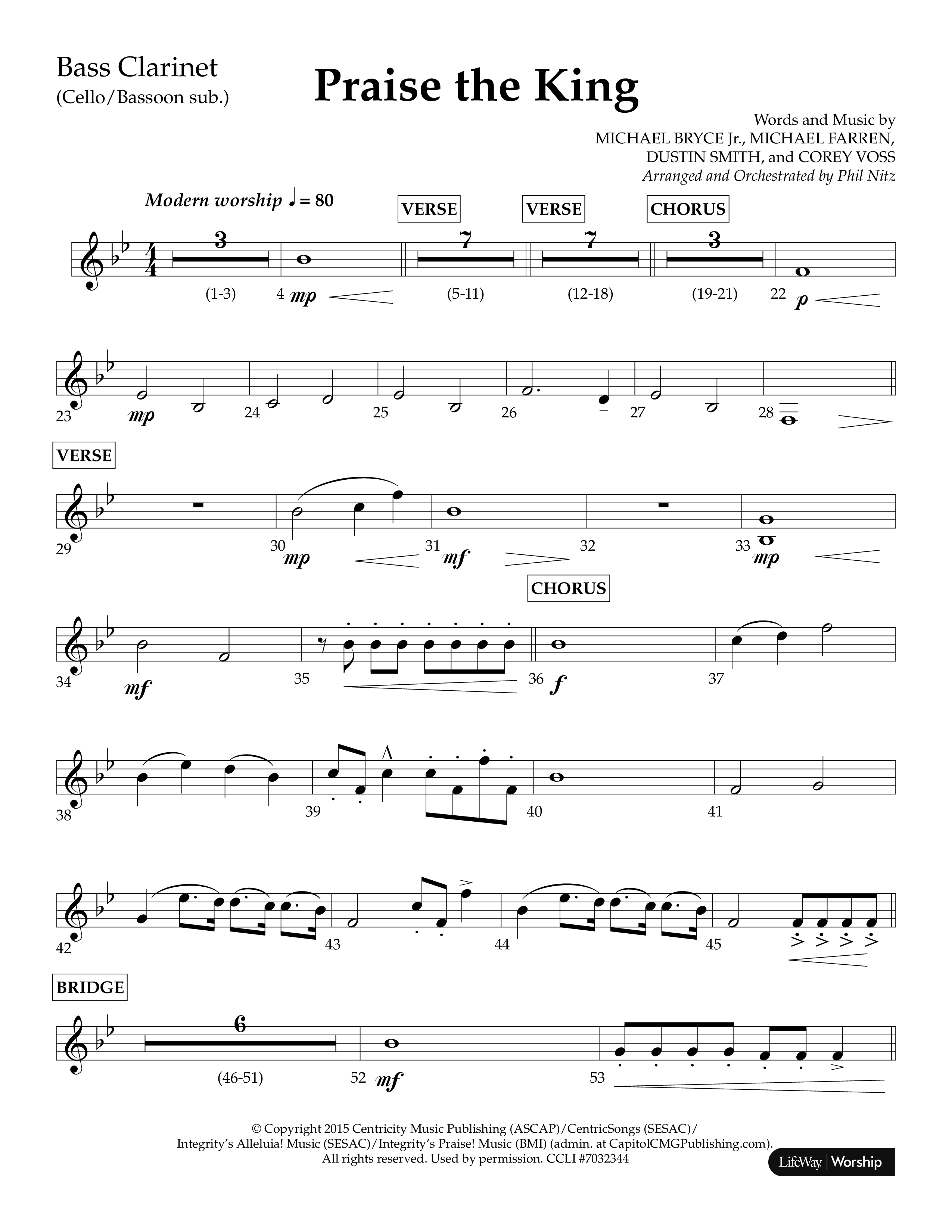 Praise The King (Choral Anthem SATB) Bass Clarinet (Lifeway Choral / Arr. Phil Nitz)
