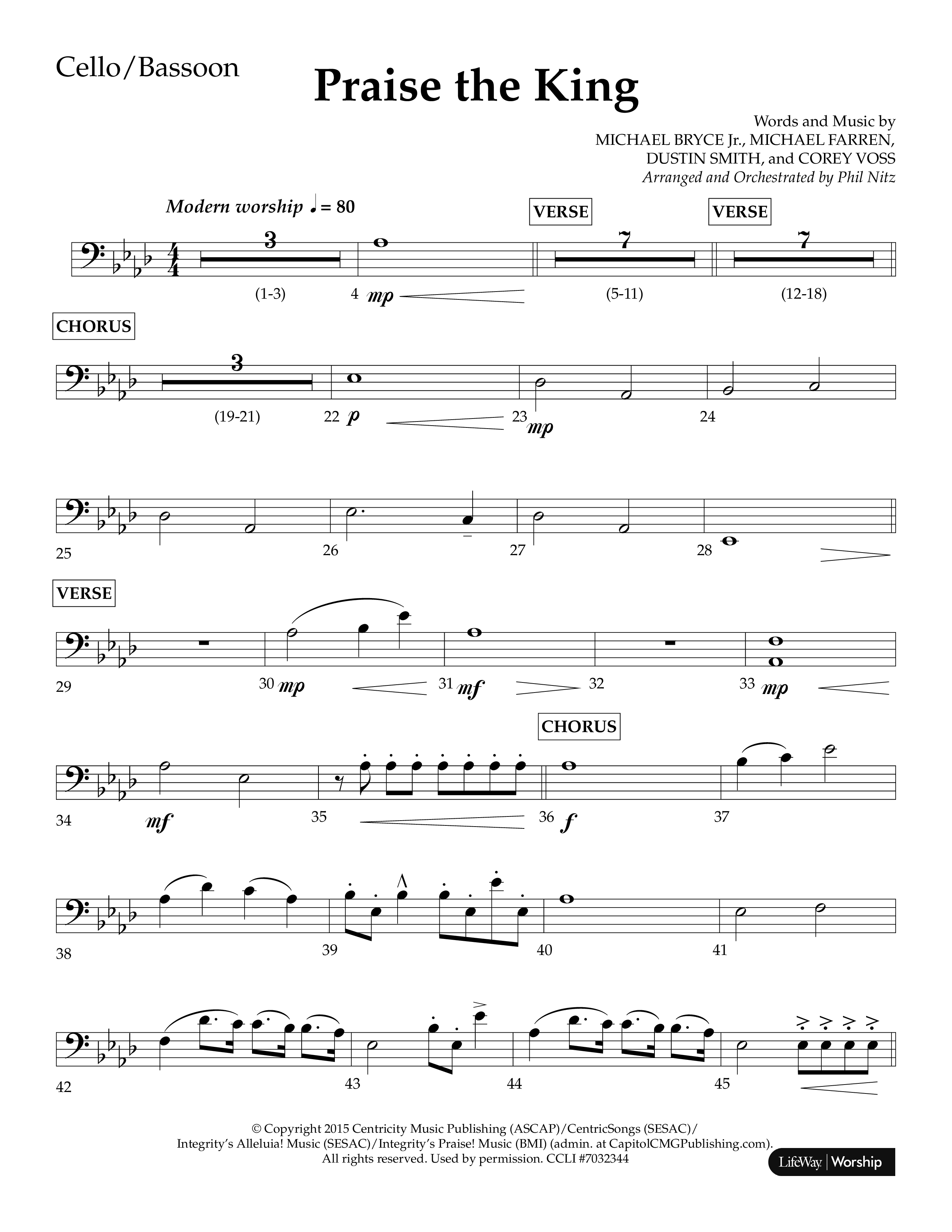 Praise The King (Choral Anthem SATB) Cello (Lifeway Choral / Arr. Phil Nitz)