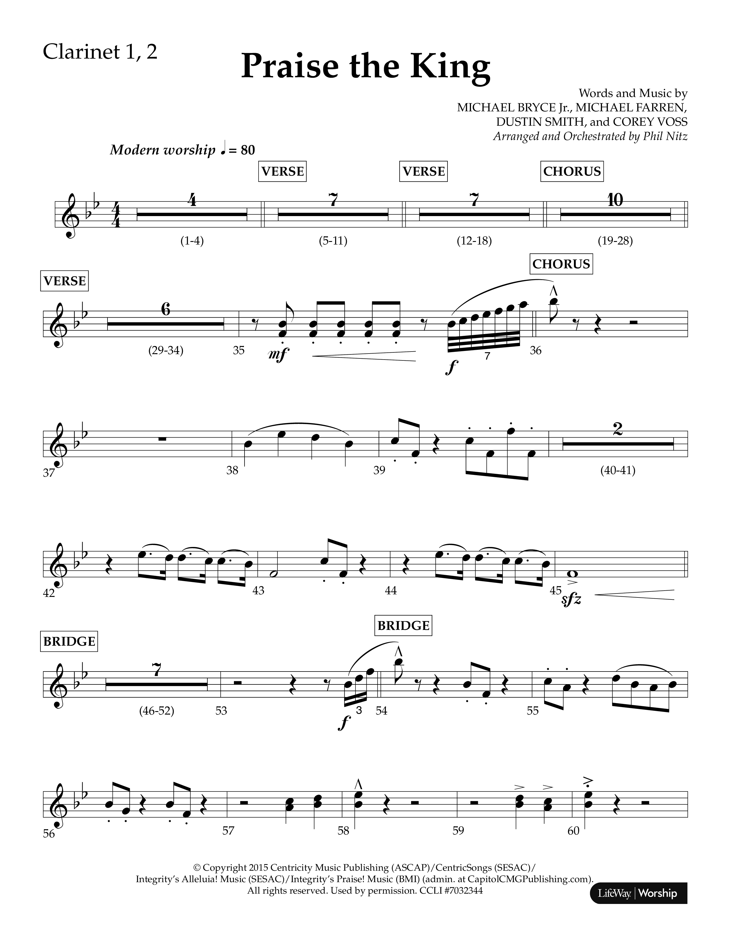 Praise The King (Choral Anthem SATB) Clarinet 1/2 (Lifeway Choral / Arr. Phil Nitz)