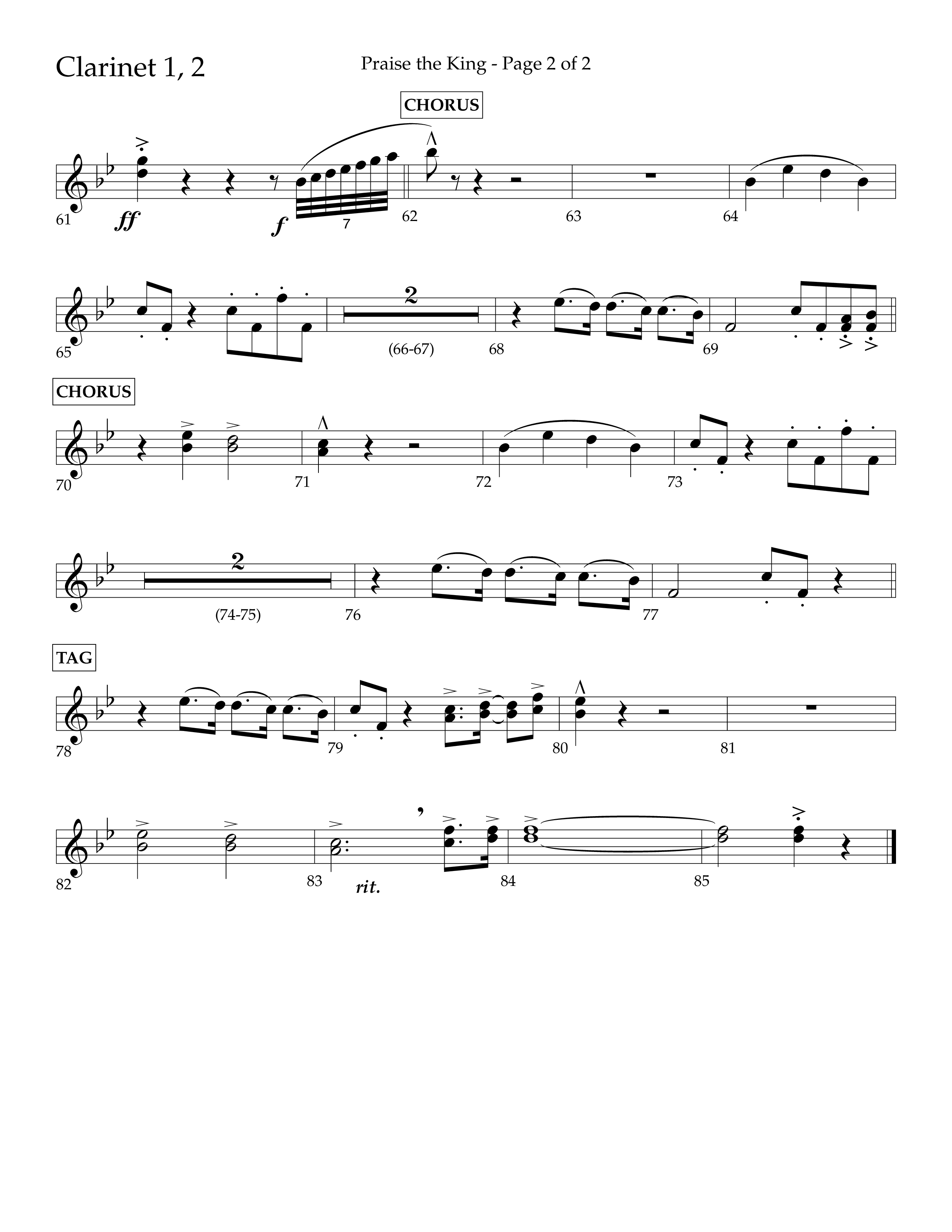 Praise The King (Choral Anthem SATB) Clarinet 1/2 (Lifeway Choral / Arr. Phil Nitz)