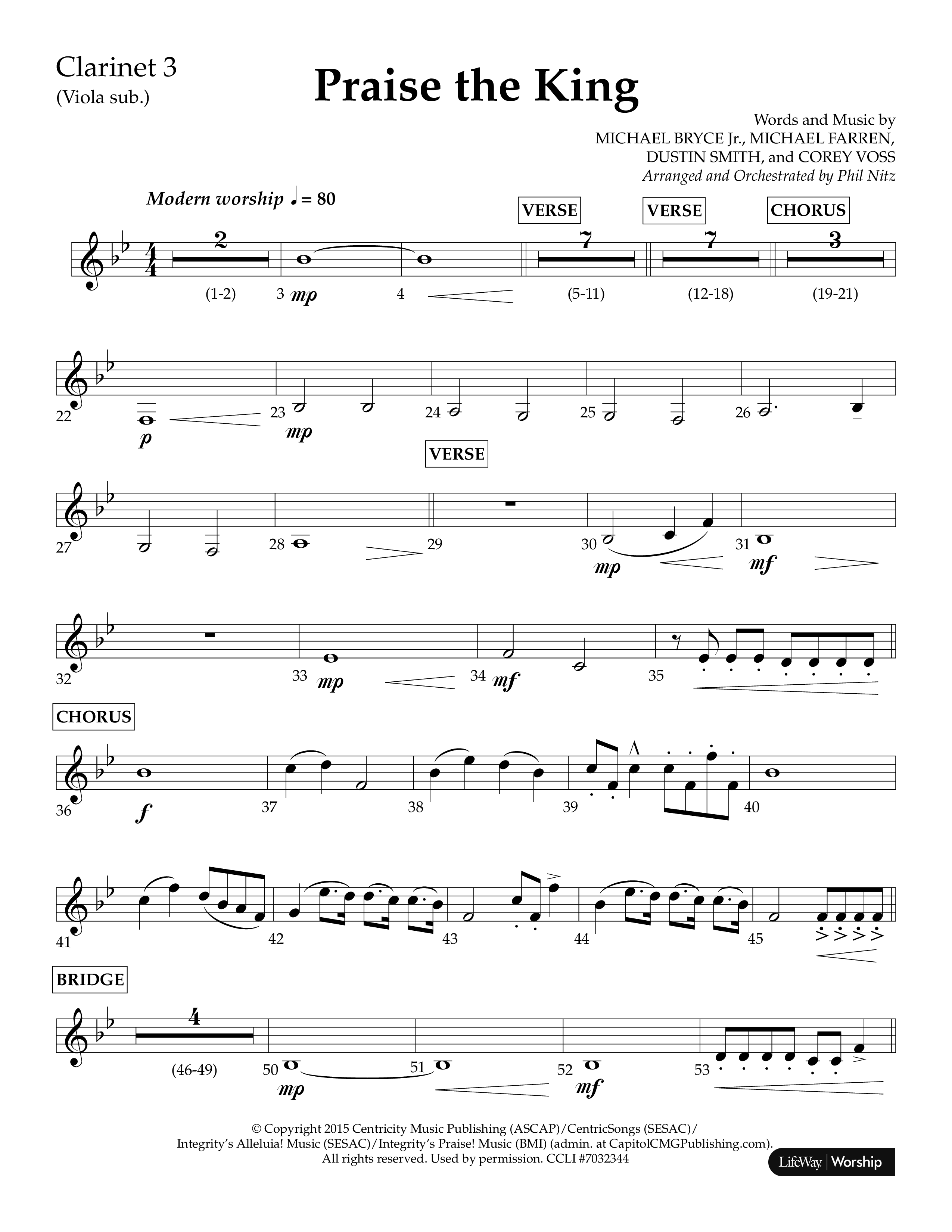 Praise The King (Choral Anthem SATB) Clarinet 3 (Lifeway Choral / Arr. Phil Nitz)