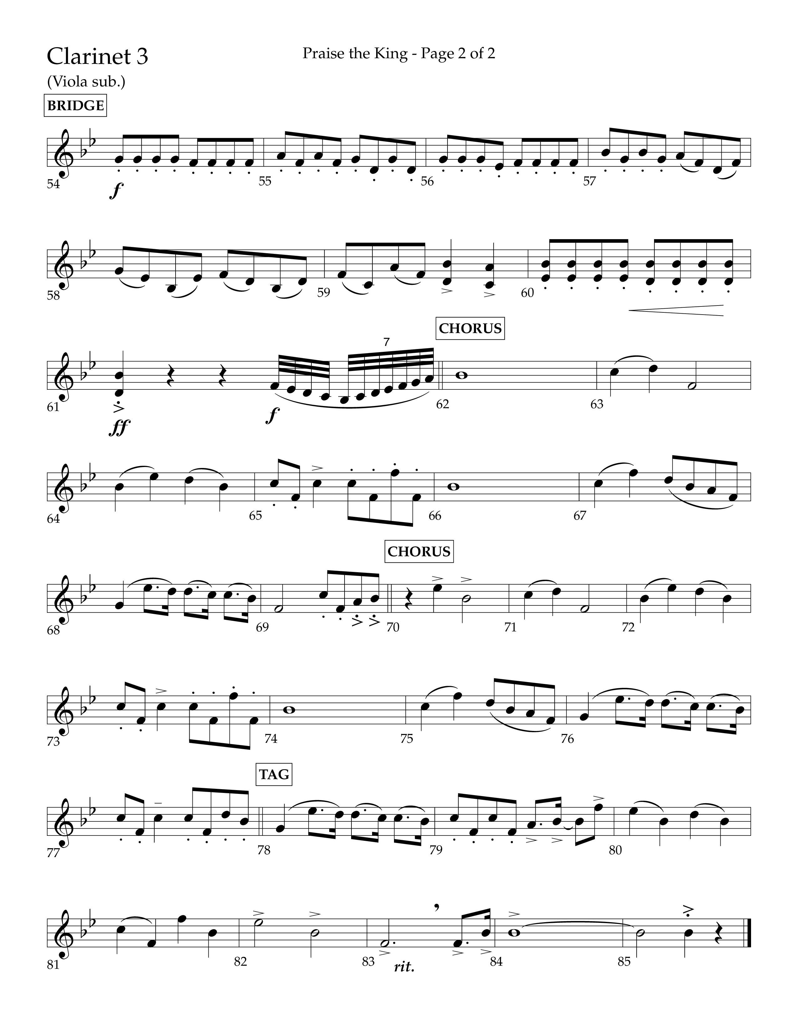 Praise The King (Choral Anthem SATB) Clarinet 3 (Lifeway Choral / Arr. Phil Nitz)