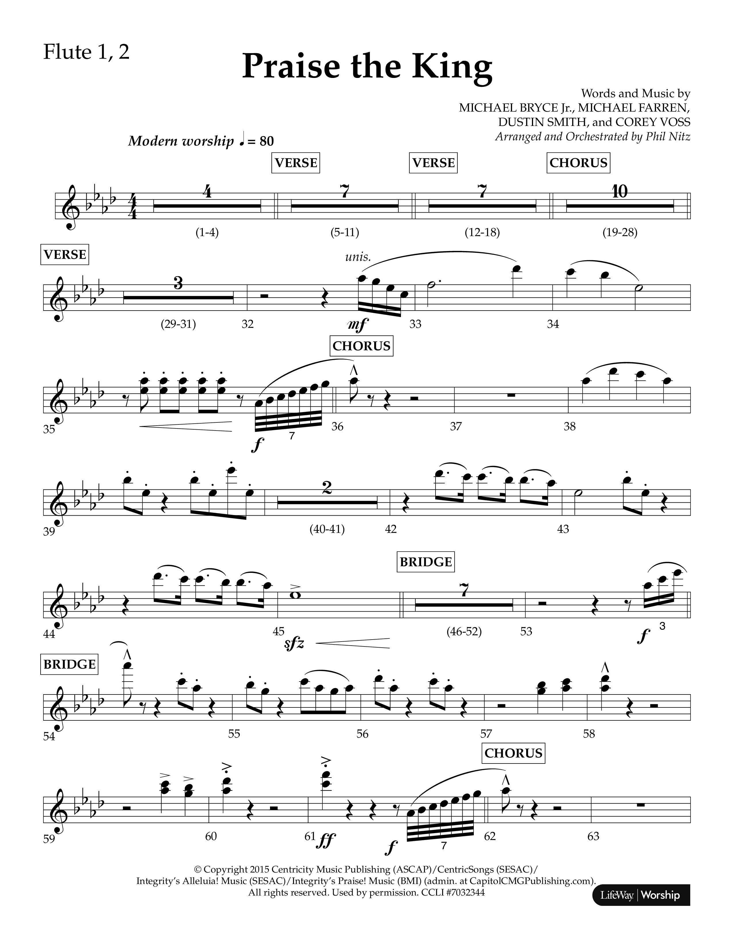 Praise The King (Choral Anthem SATB) Flute 1/2 (Lifeway Choral / Arr. Phil Nitz)