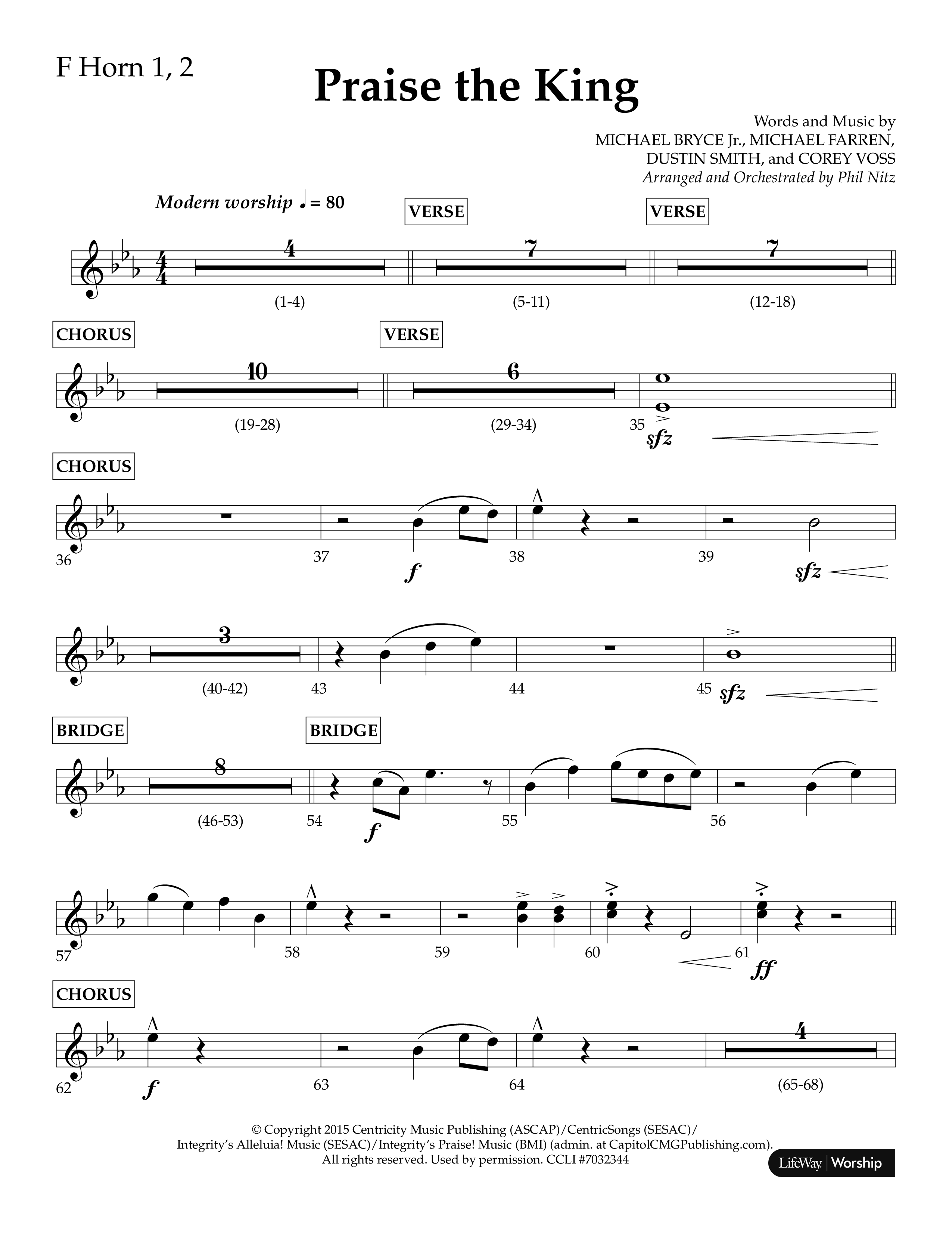 Praise The King (Choral Anthem SATB) French Horn 1/2 (Lifeway Choral / Arr. Phil Nitz)