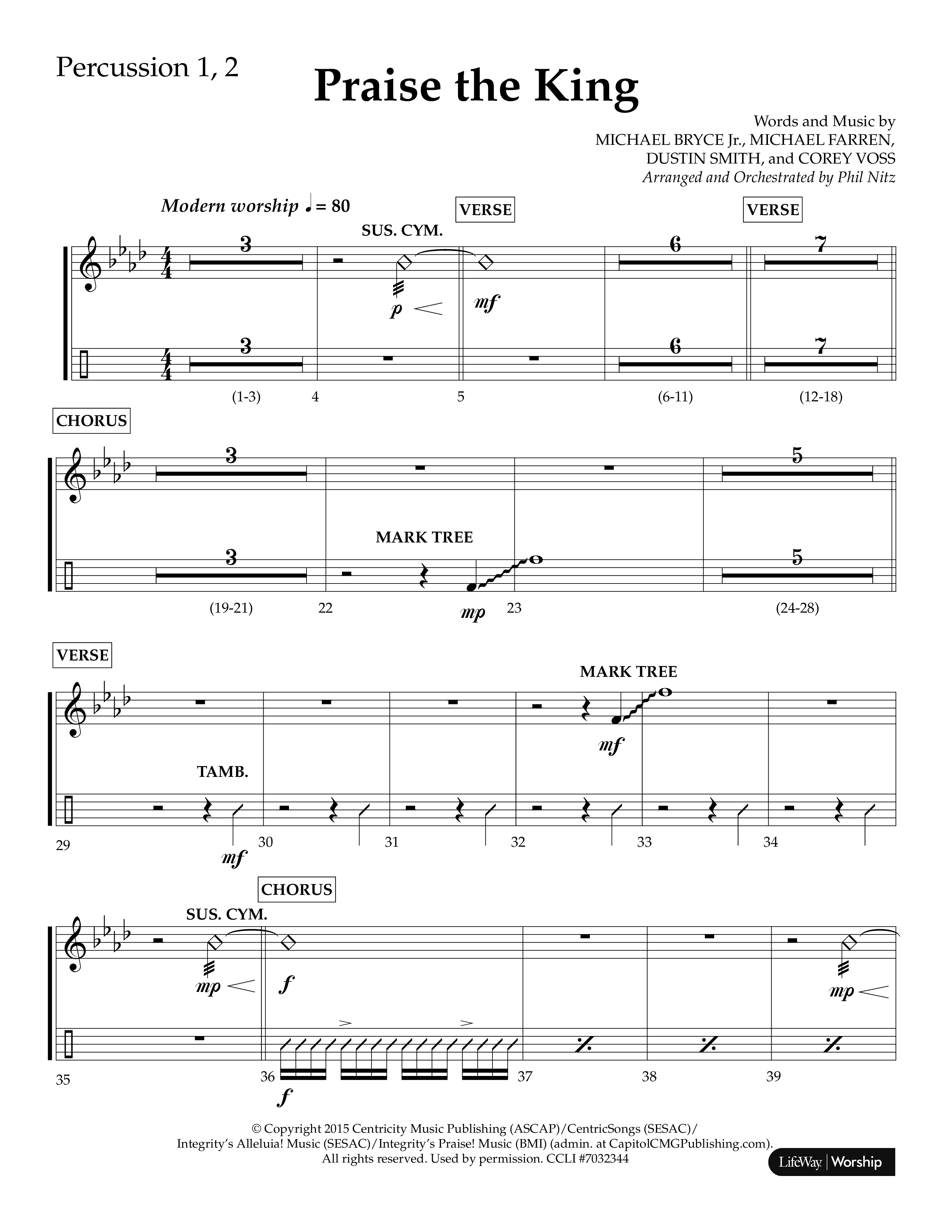 Praise The King (Choral Anthem SATB) Percussion 1/2 (Lifeway Choral / Arr. Phil Nitz)