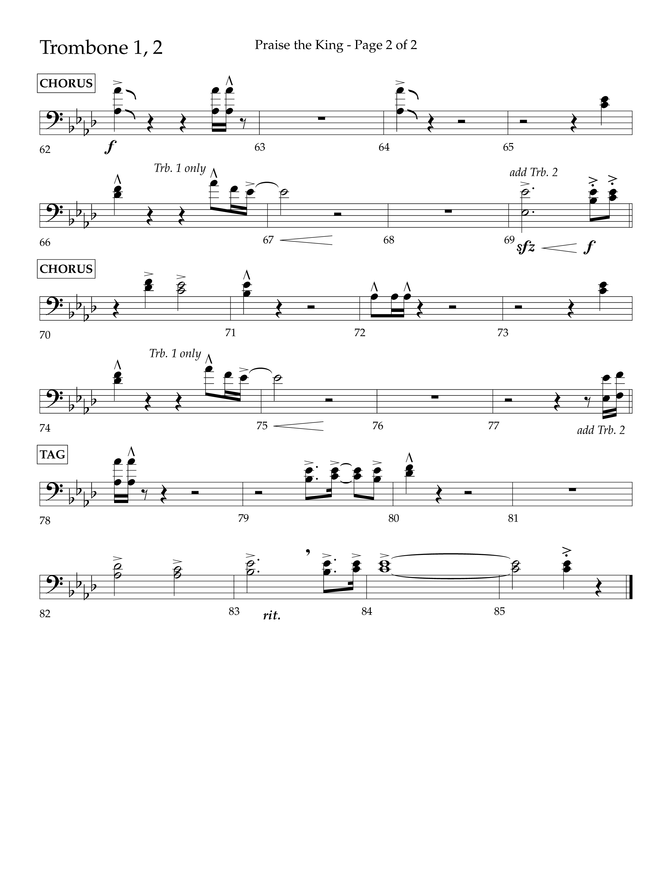 Praise The King (Choral Anthem SATB) Trombone 1/2 (Lifeway Choral / Arr. Phil Nitz)