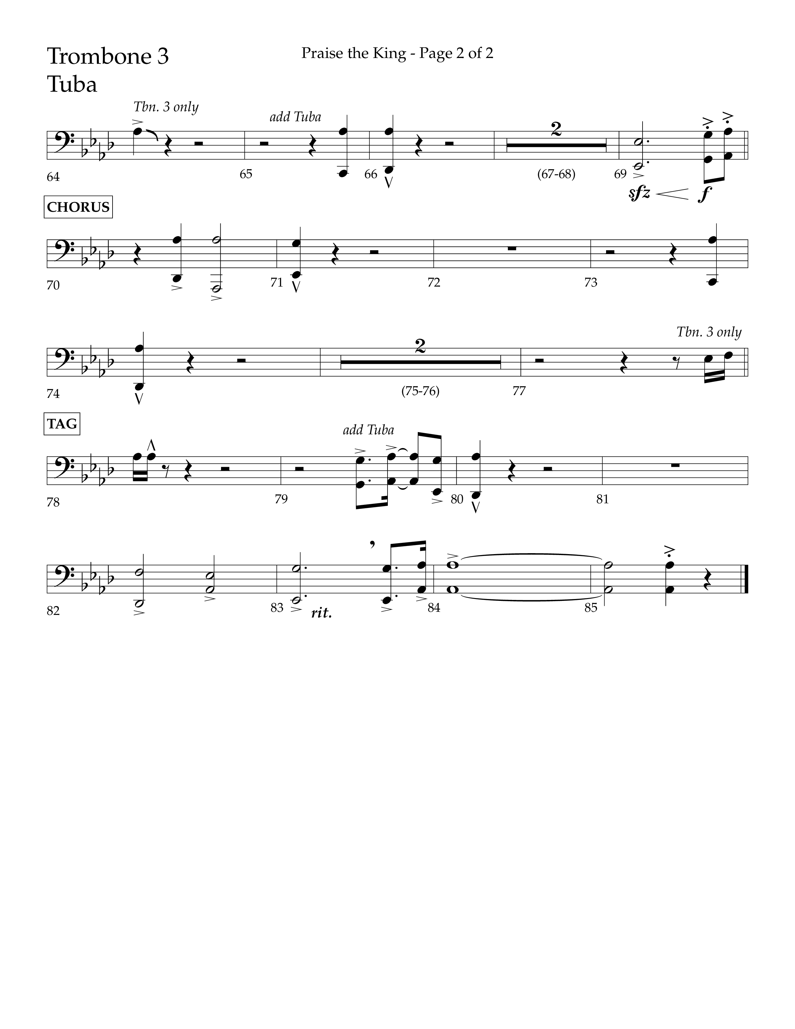 Praise The King (Choral Anthem SATB) Trombone 3/Tuba (Lifeway Choral / Arr. Phil Nitz)