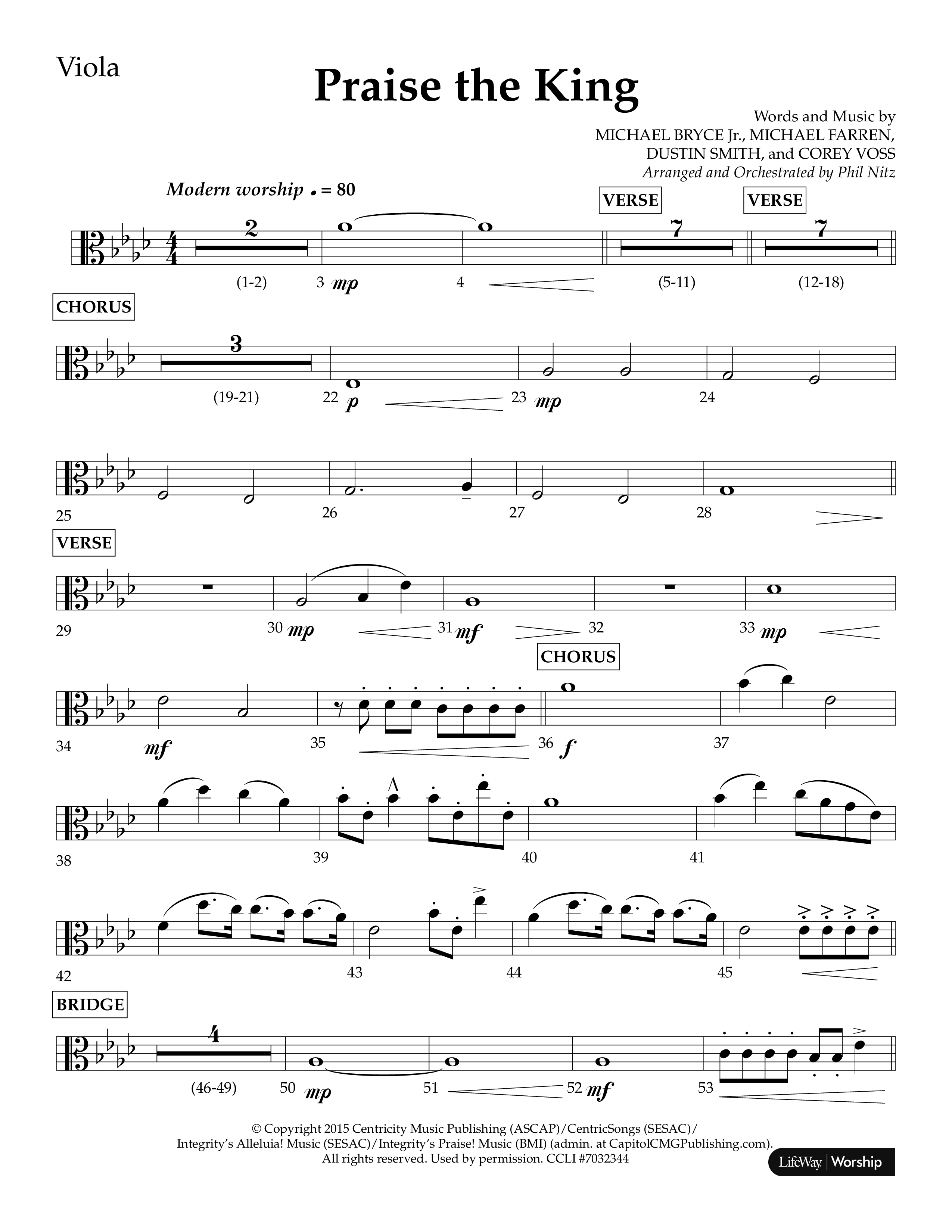 Praise The King (Choral Anthem SATB) Viola (Lifeway Choral / Arr. Phil Nitz)