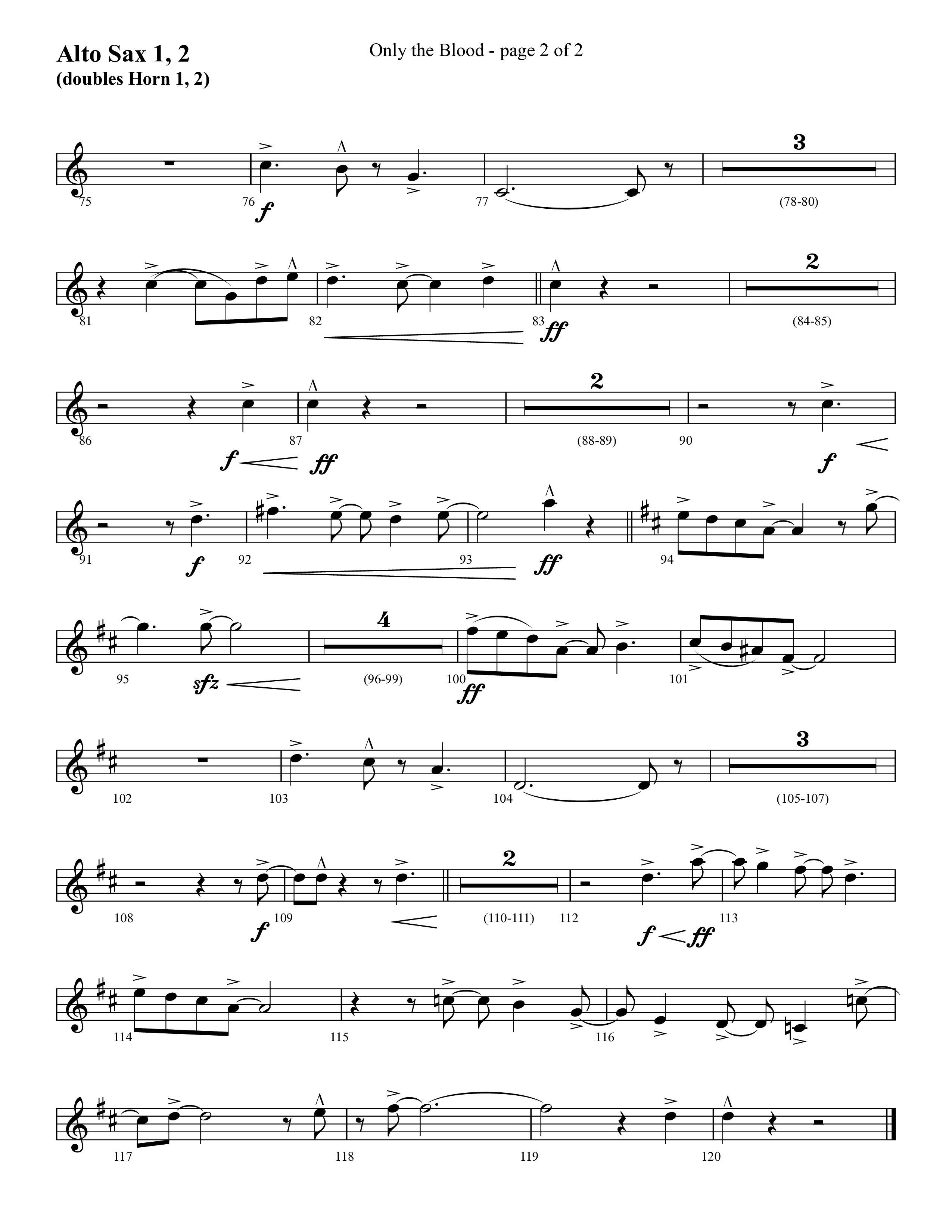 Only The Blood (Choral Anthem SATB) Alto Sax 1/2 (Lifeway Choral / Arr. Cliff Duren)
