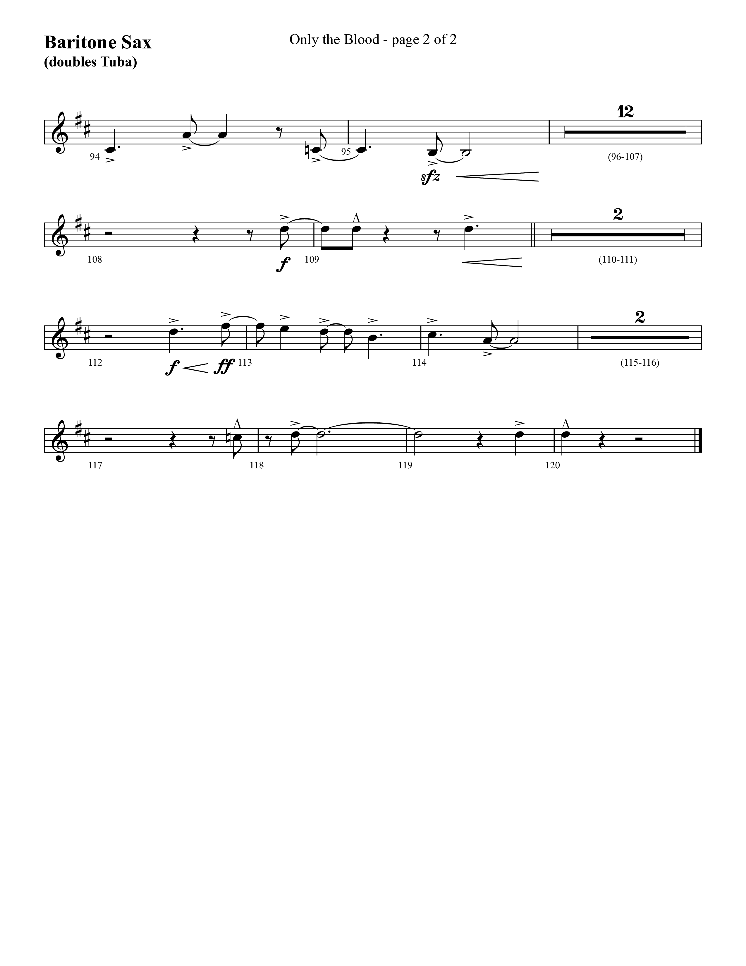 Only The Blood (Choral Anthem SATB) Bari Sax (Lifeway Choral / Arr. Cliff Duren)
