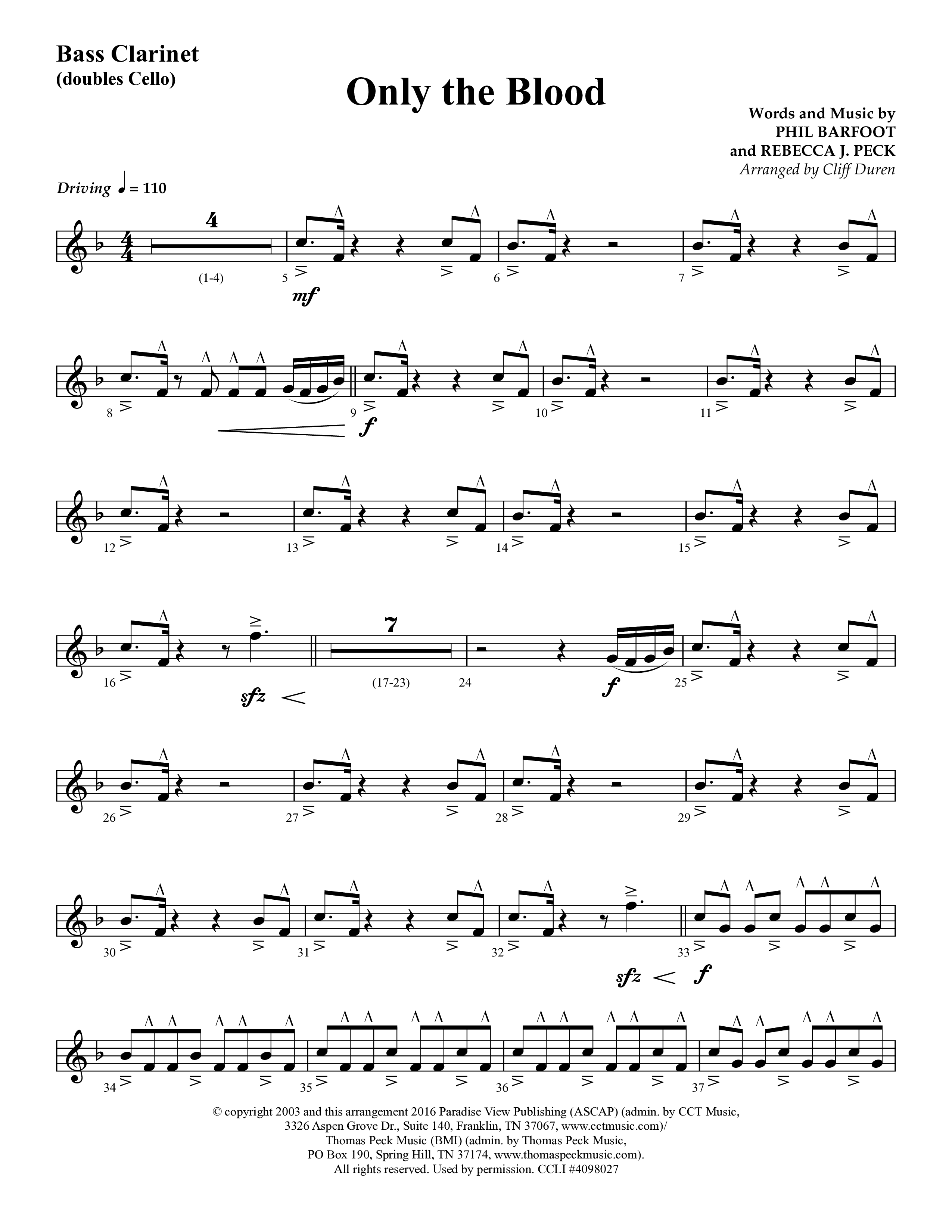 Only The Blood (Choral Anthem SATB) Bass Clarinet (Lifeway Choral / Arr. Cliff Duren)