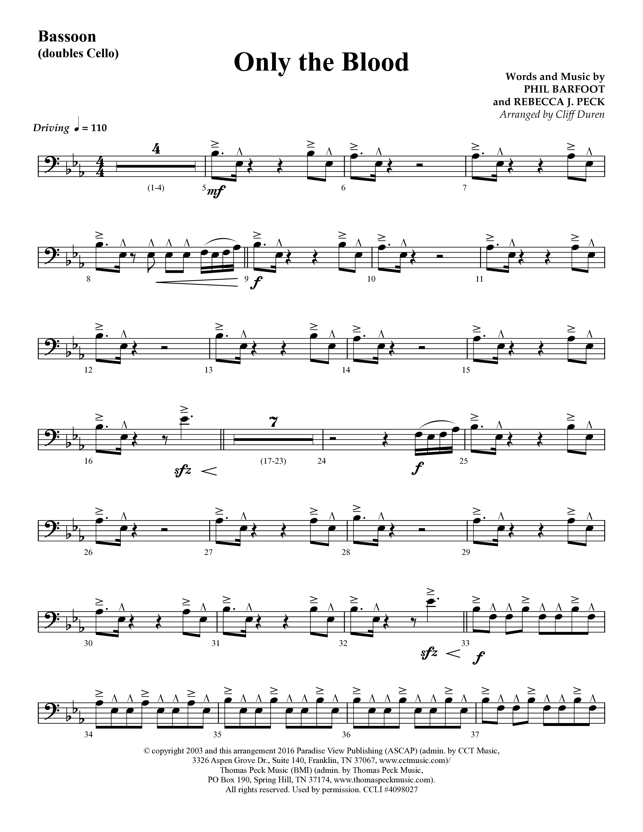 Only The Blood (Choral Anthem SATB) Bassoon (Lifeway Choral / Arr. Cliff Duren)
