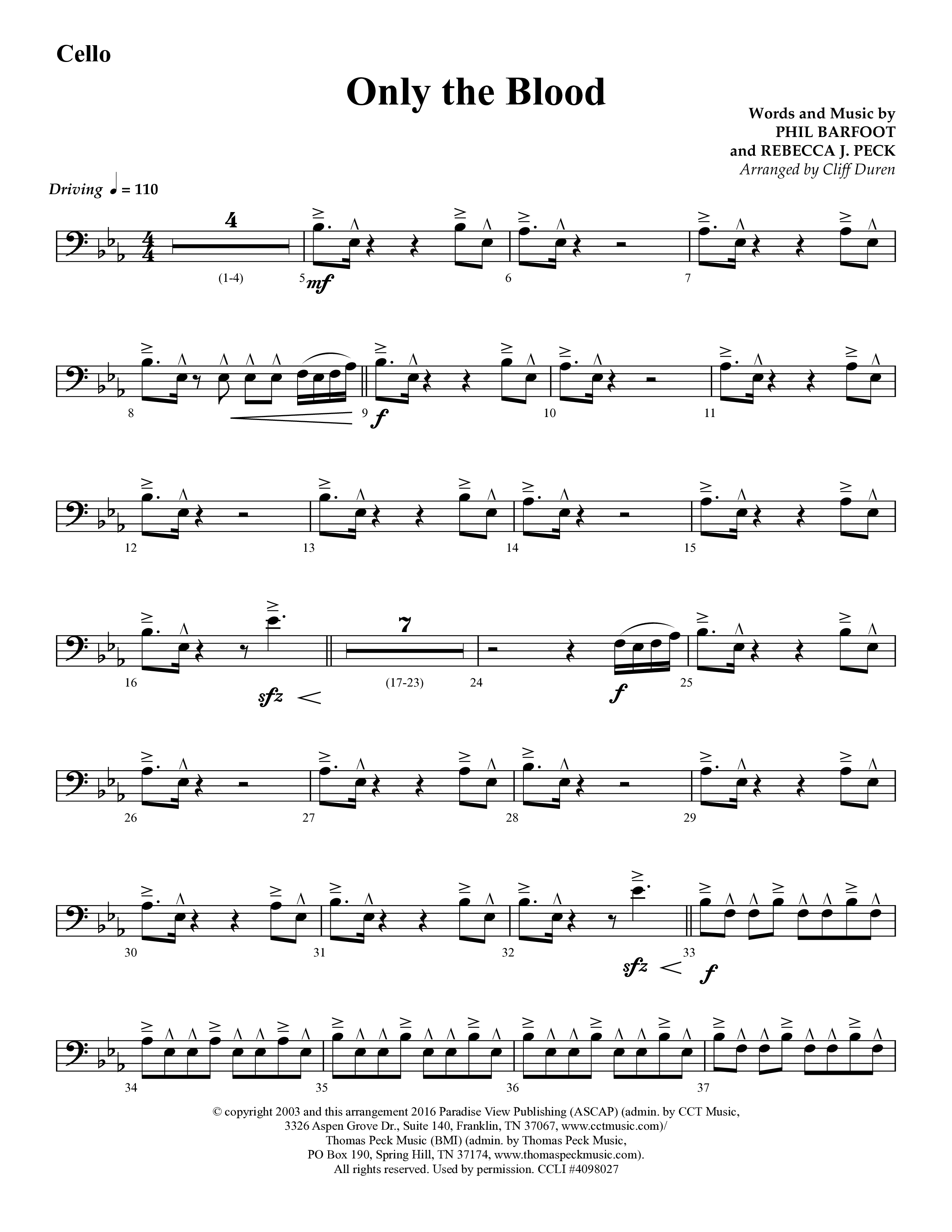 Only The Blood (Choral Anthem SATB) Cello (Lifeway Choral / Arr. Cliff Duren)