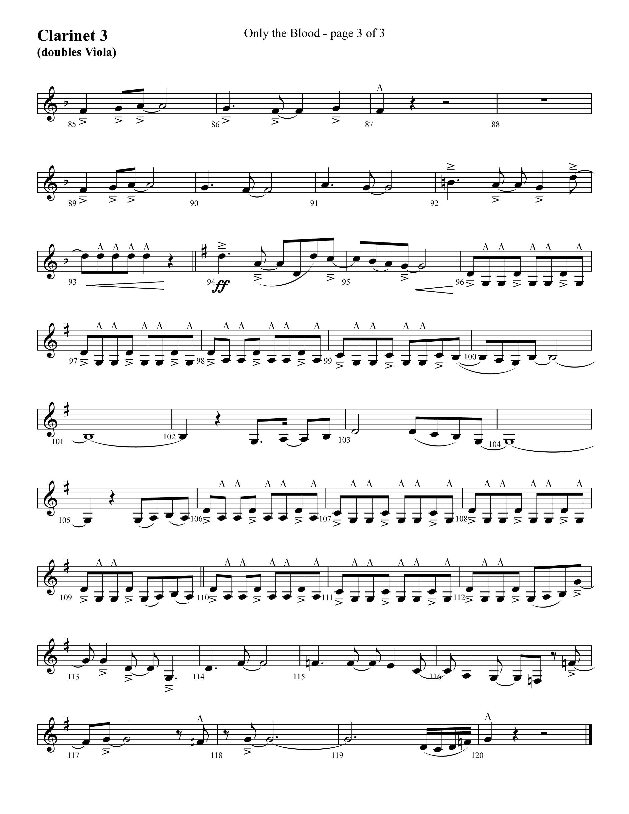 Only The Blood (Choral Anthem SATB) Clarinet 3 (Lifeway Choral / Arr. Cliff Duren)