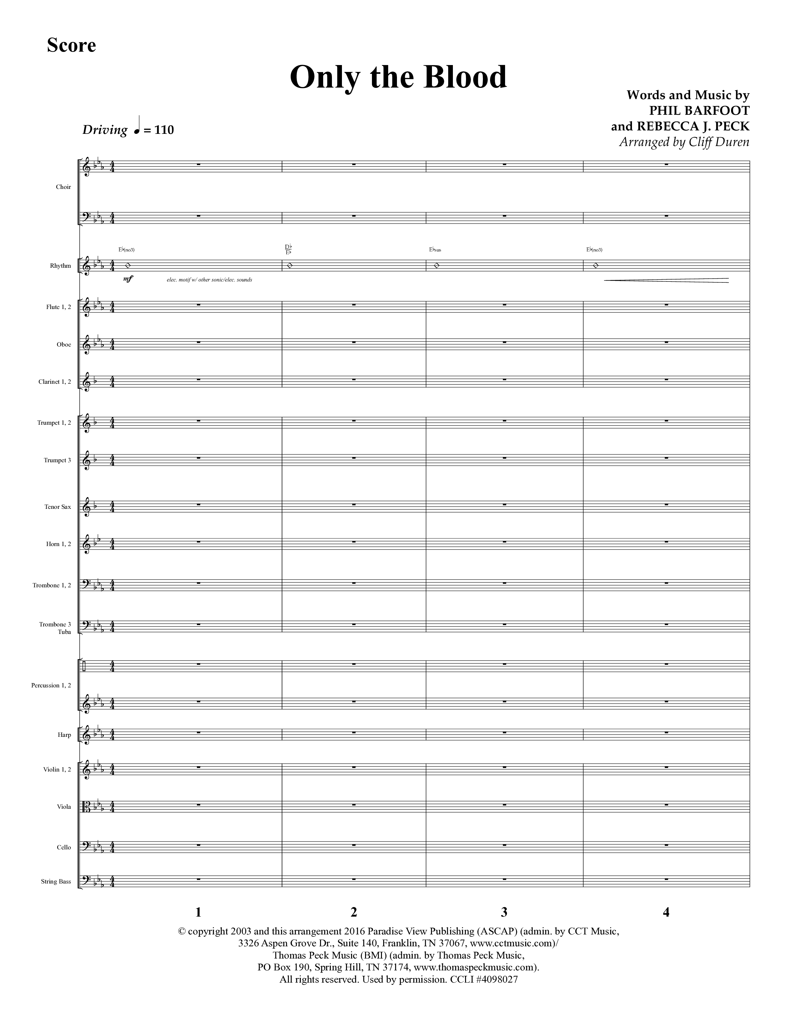 Only The Blood (Choral Anthem SATB) Orchestration (Lifeway Choral / Arr. Cliff Duren)