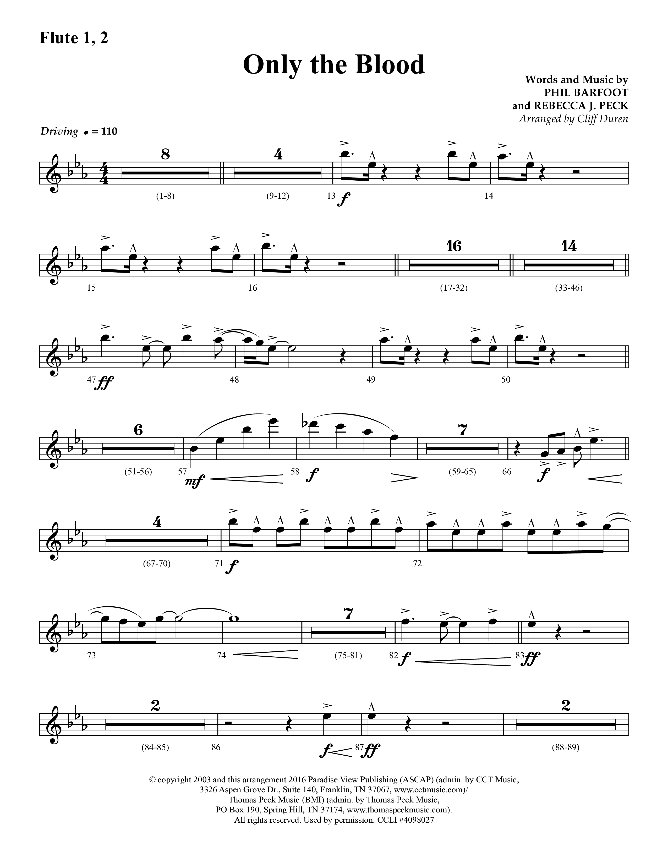 Only The Blood (Choral Anthem SATB) Flute 1/2 (Lifeway Choral / Arr. Cliff Duren)
