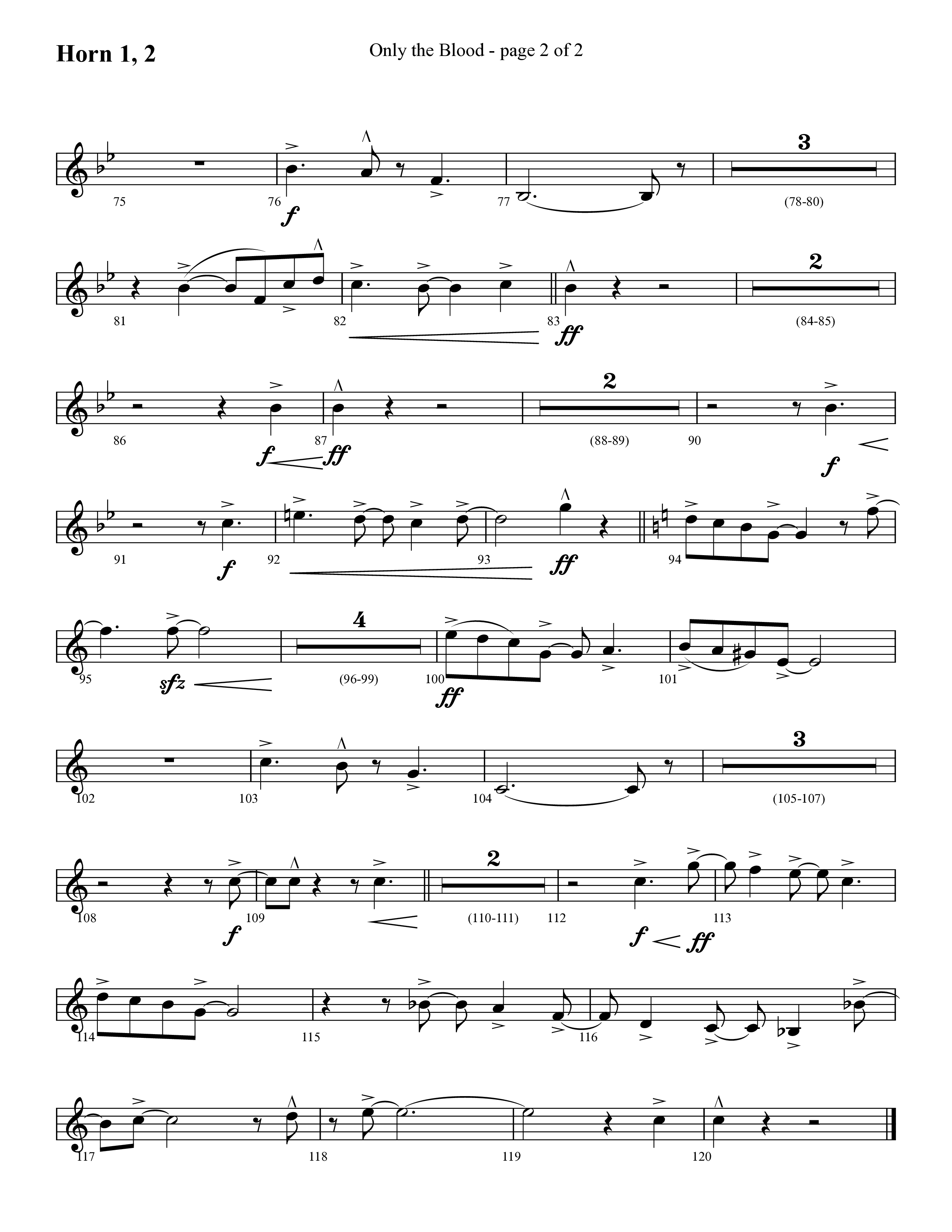 Only The Blood (Choral Anthem SATB) French Horn 1/2 (Lifeway Choral / Arr. Cliff Duren)