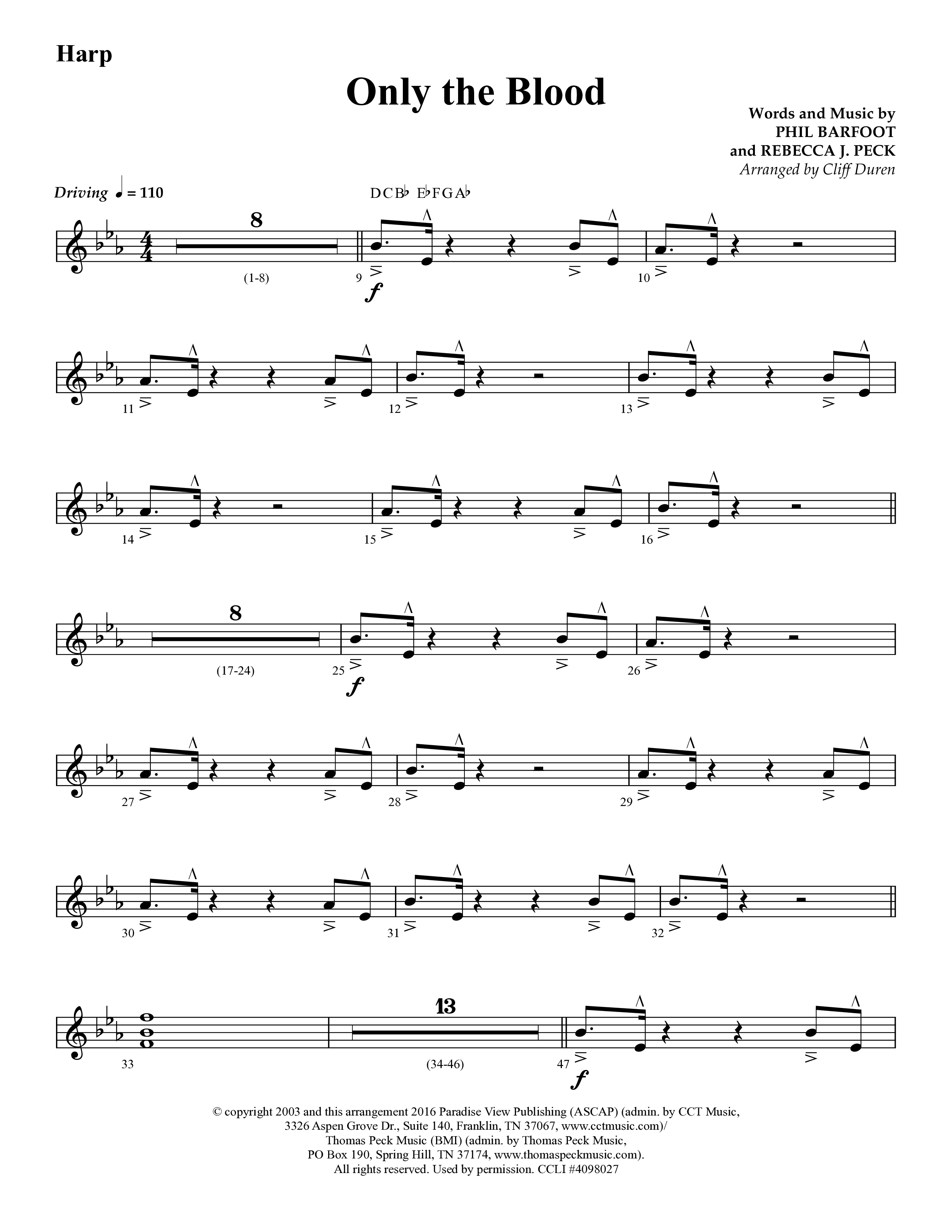 Only The Blood (Choral Anthem SATB) Harp (Lifeway Choral / Arr. Cliff Duren)
