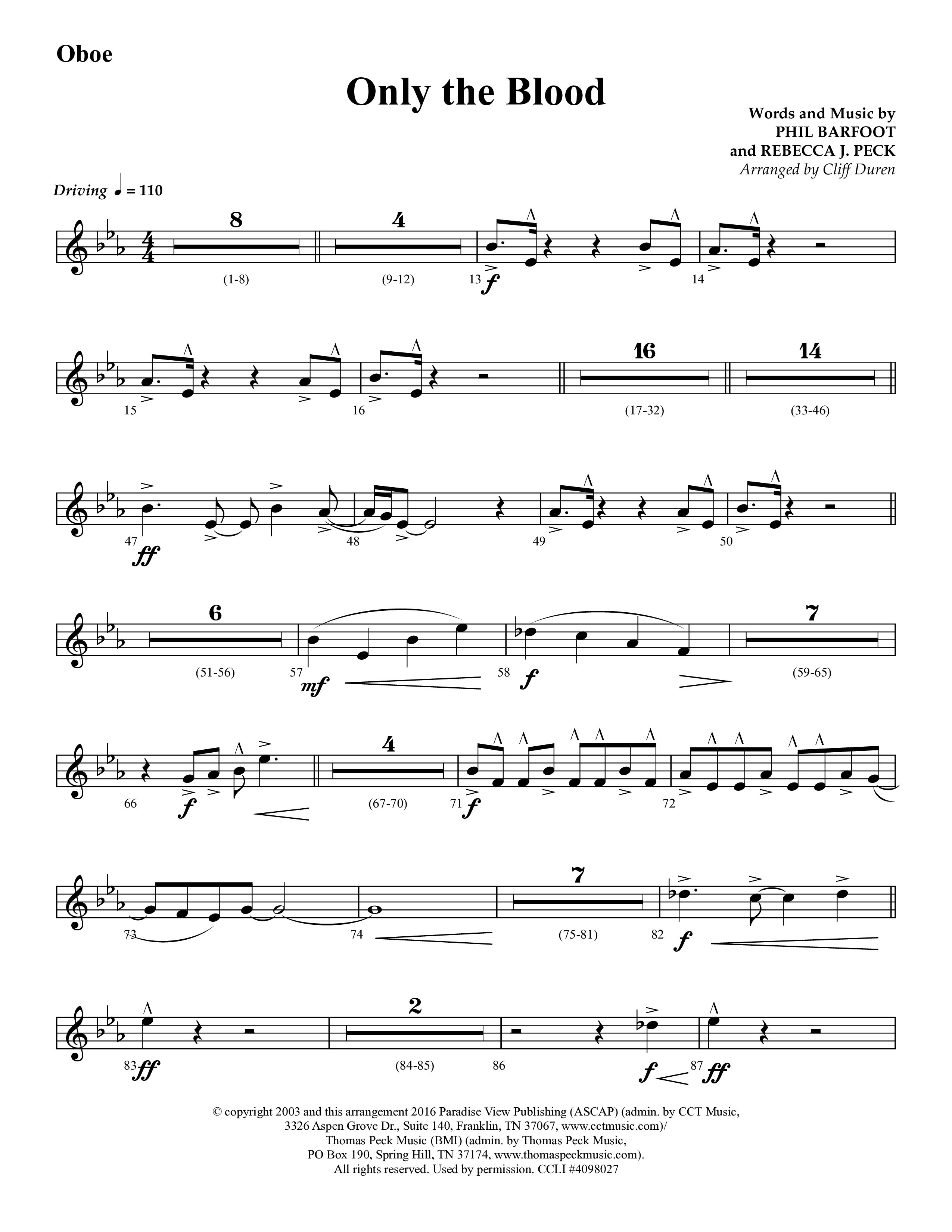 Only The Blood (Choral Anthem SATB) Oboe (Lifeway Choral / Arr. Cliff Duren)