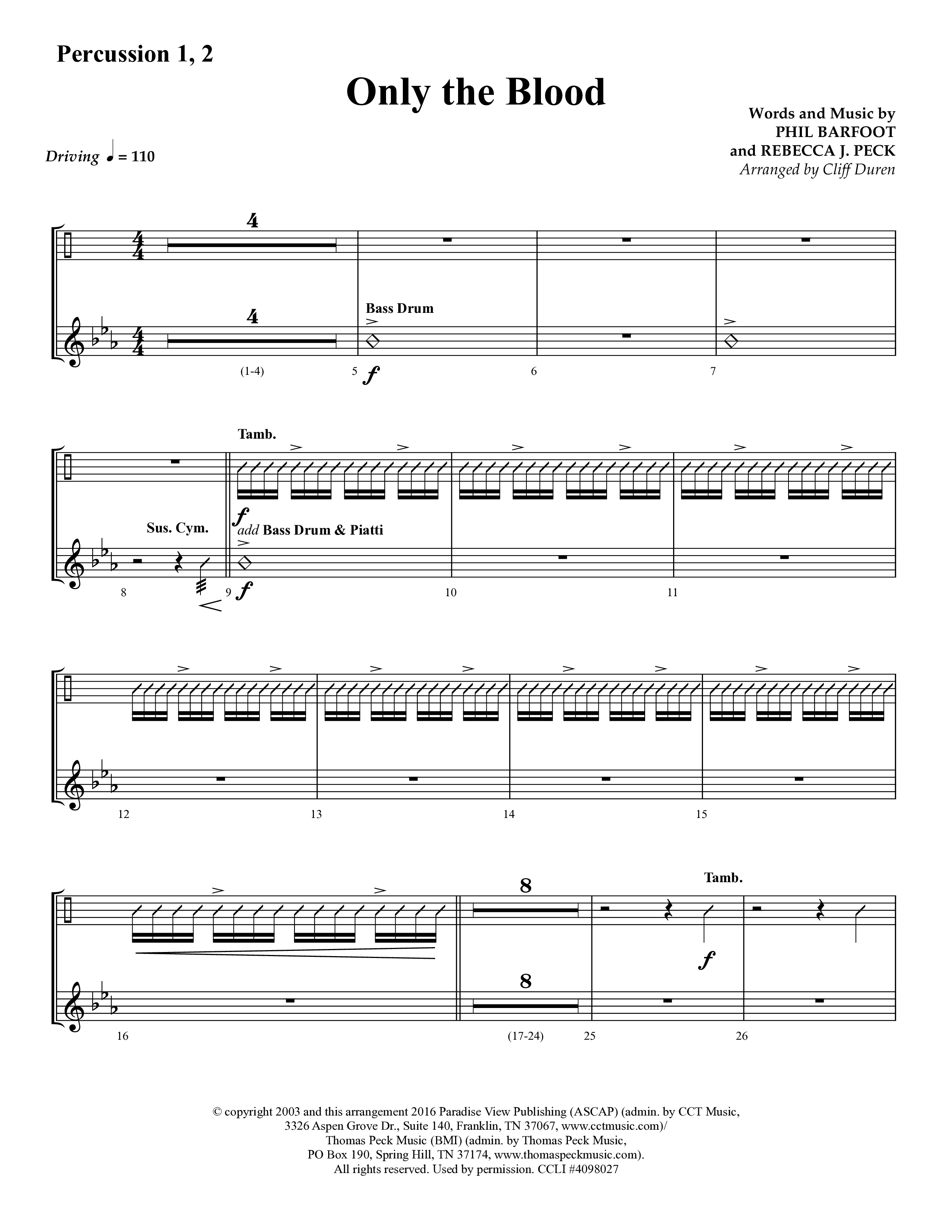 Only The Blood (Choral Anthem SATB) Percussion 1/2 (Lifeway Choral / Arr. Cliff Duren)