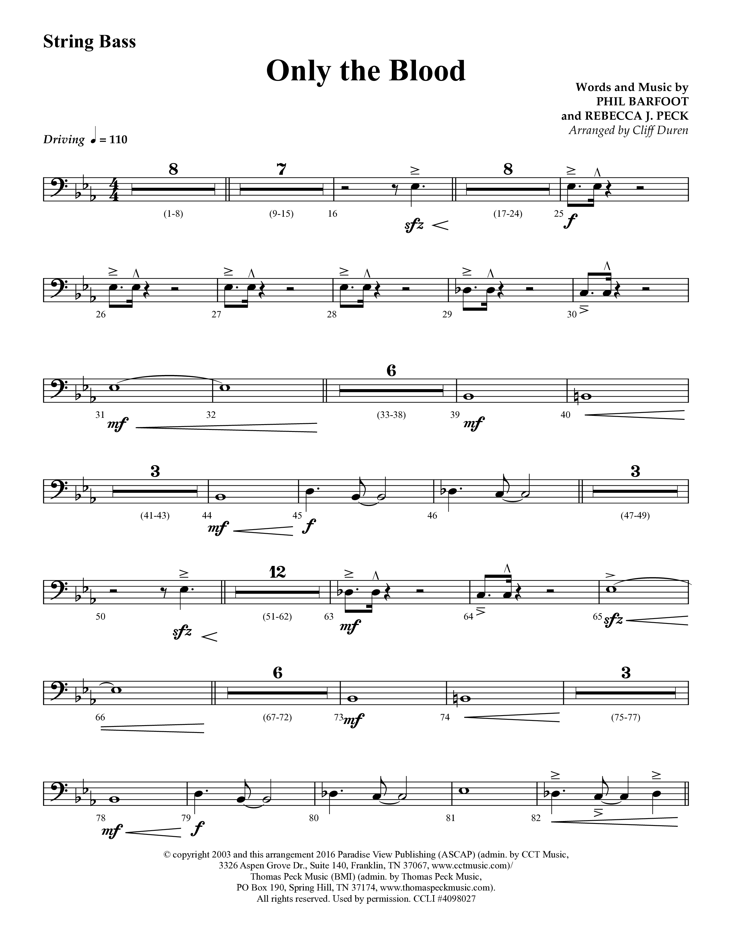 Only The Blood (Choral Anthem SATB) String Bass (Lifeway Choral / Arr. Cliff Duren)
