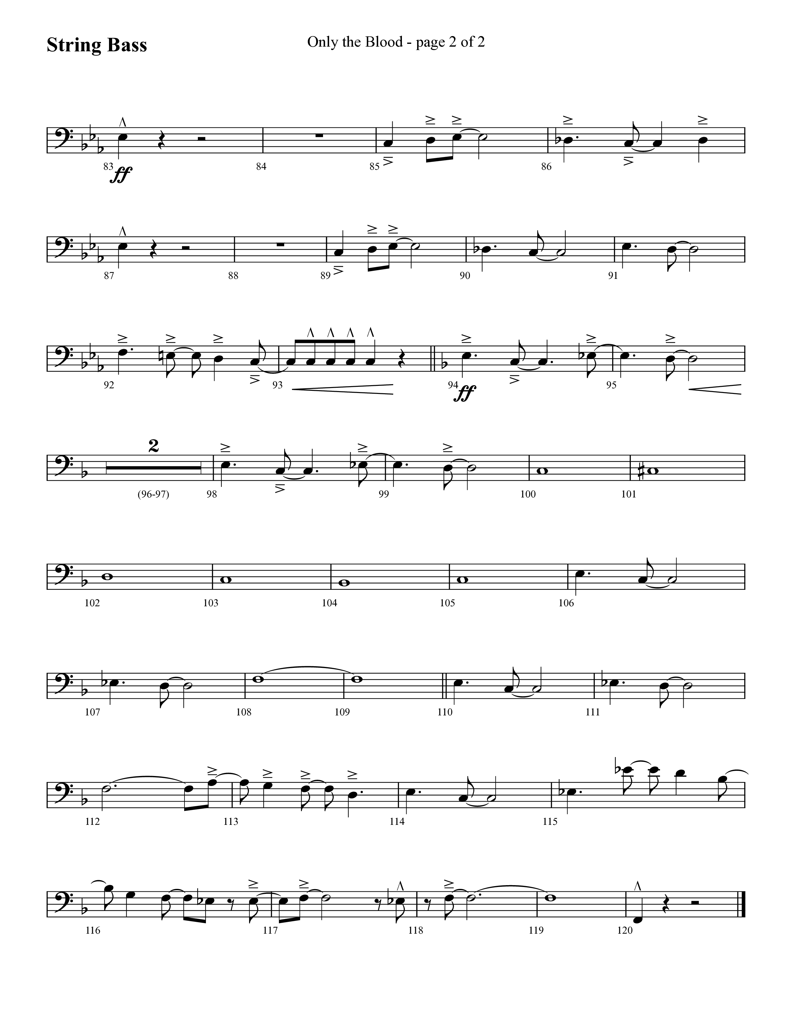 Only The Blood (Choral Anthem SATB) String Bass (Lifeway Choral / Arr. Cliff Duren)