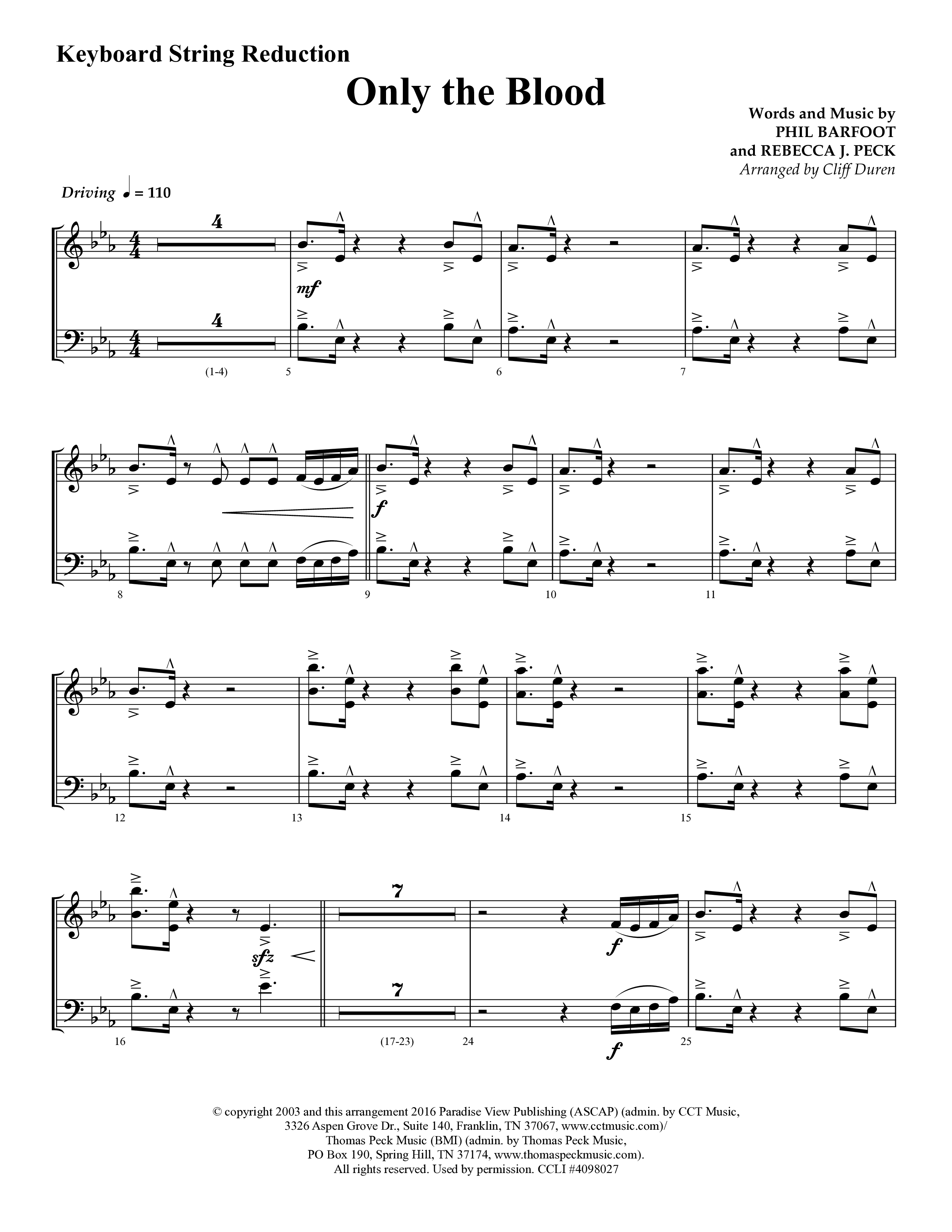 Only The Blood (Choral Anthem SATB) String Reduction (Lifeway Choral / Arr. Cliff Duren)
