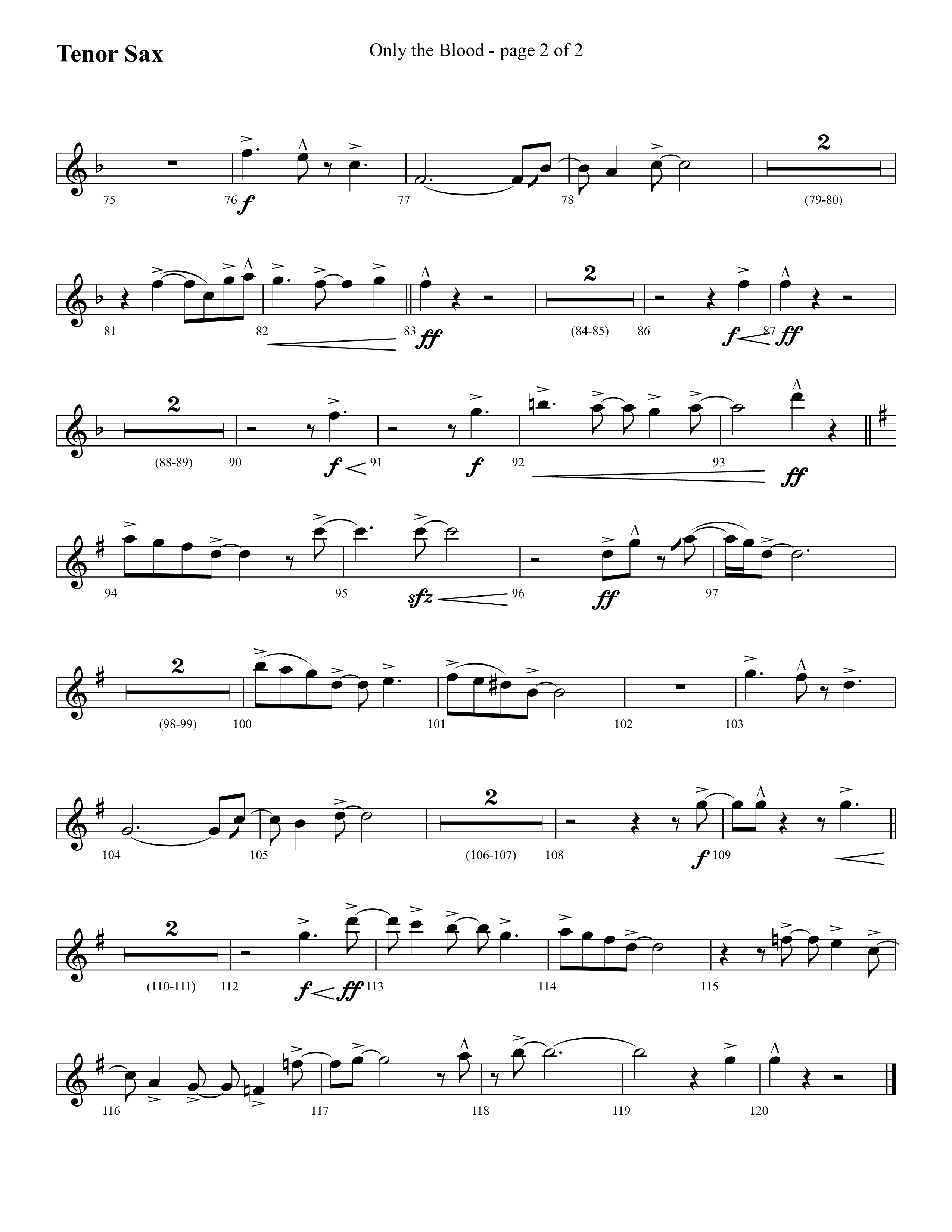 Only The Blood (Choral Anthem SATB) Tenor Sax 1 (Lifeway Choral / Arr. Cliff Duren)
