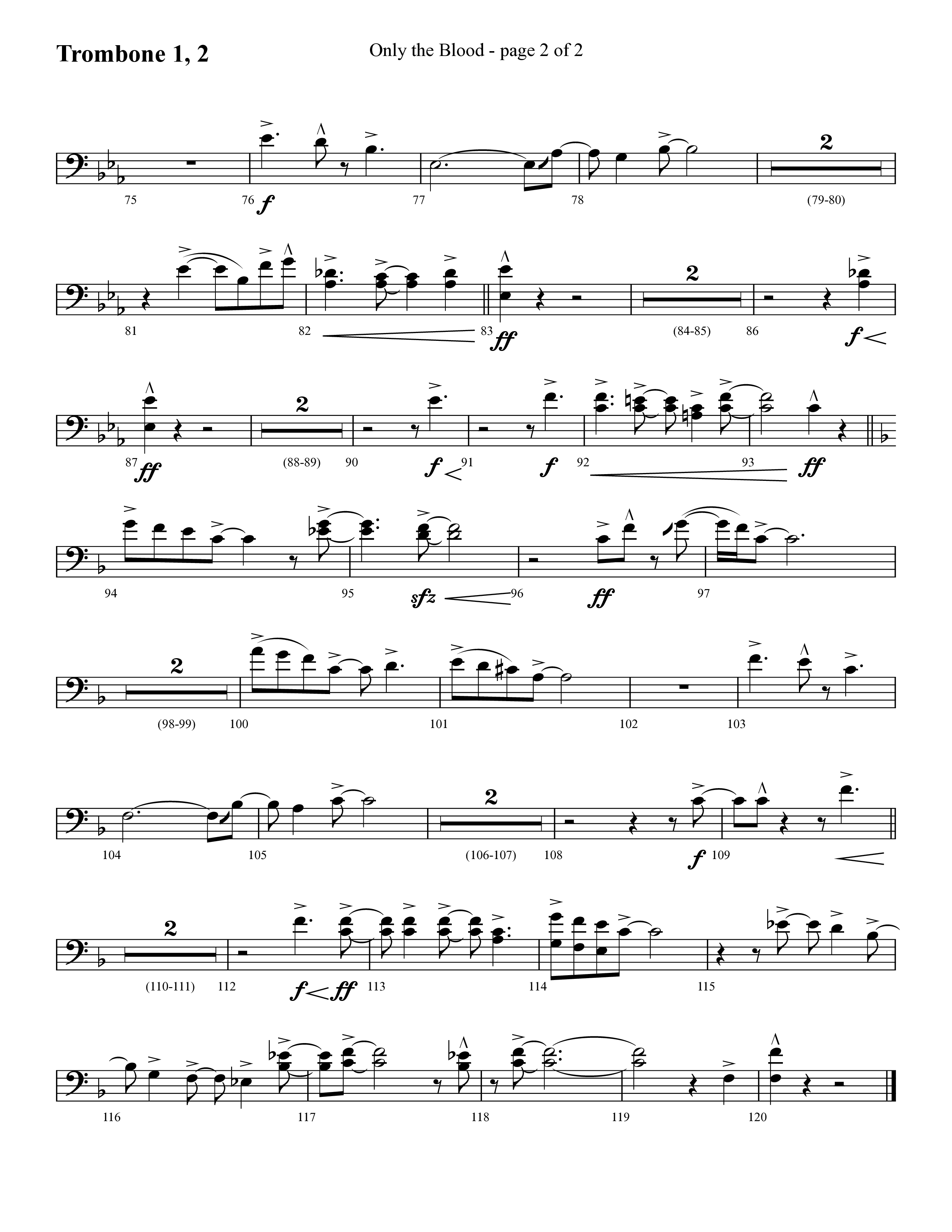 Only The Blood (Choral Anthem SATB) Trombone 1/2 (Lifeway Choral / Arr. Cliff Duren)