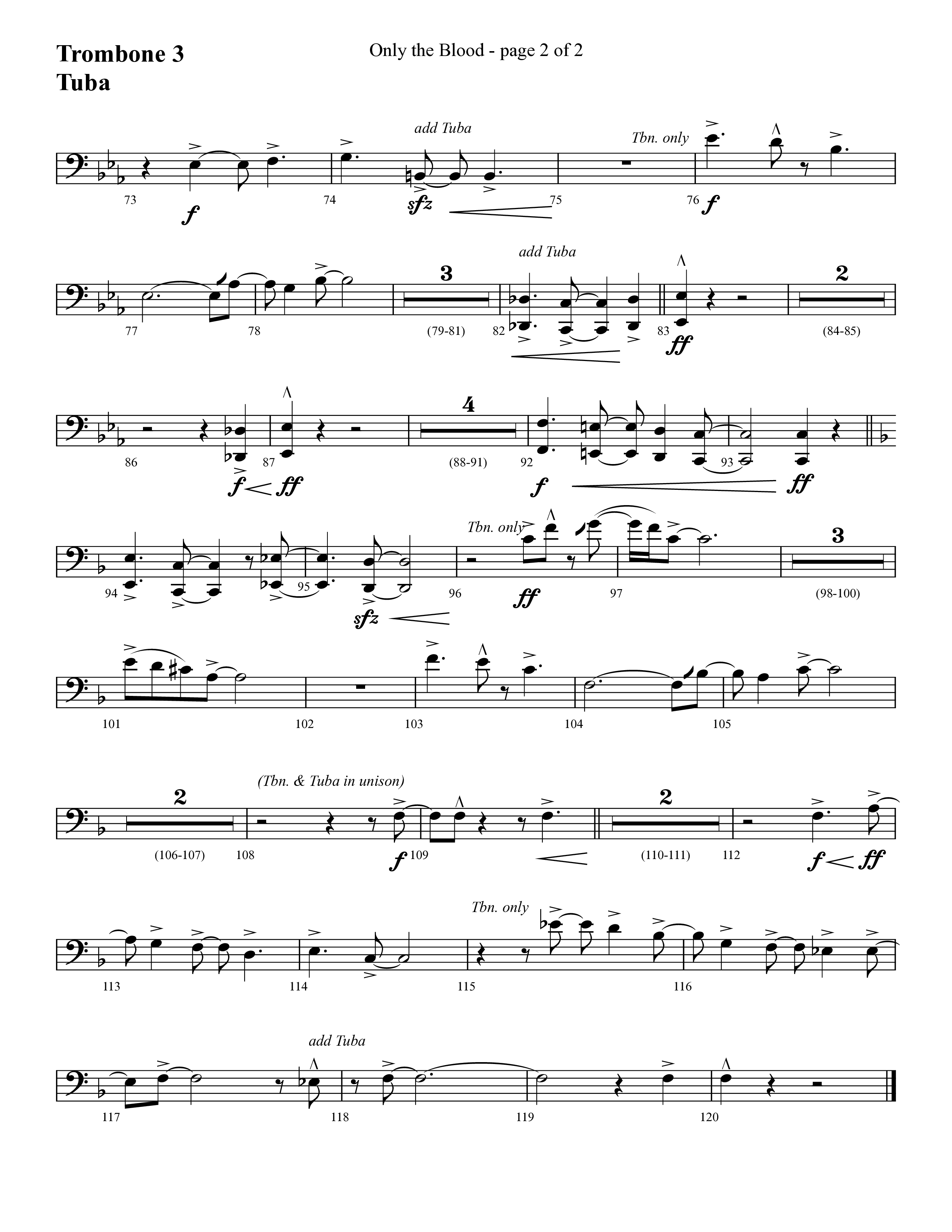 Only The Blood (Choral Anthem SATB) Trombone 3/Tuba (Lifeway Choral / Arr. Cliff Duren)
