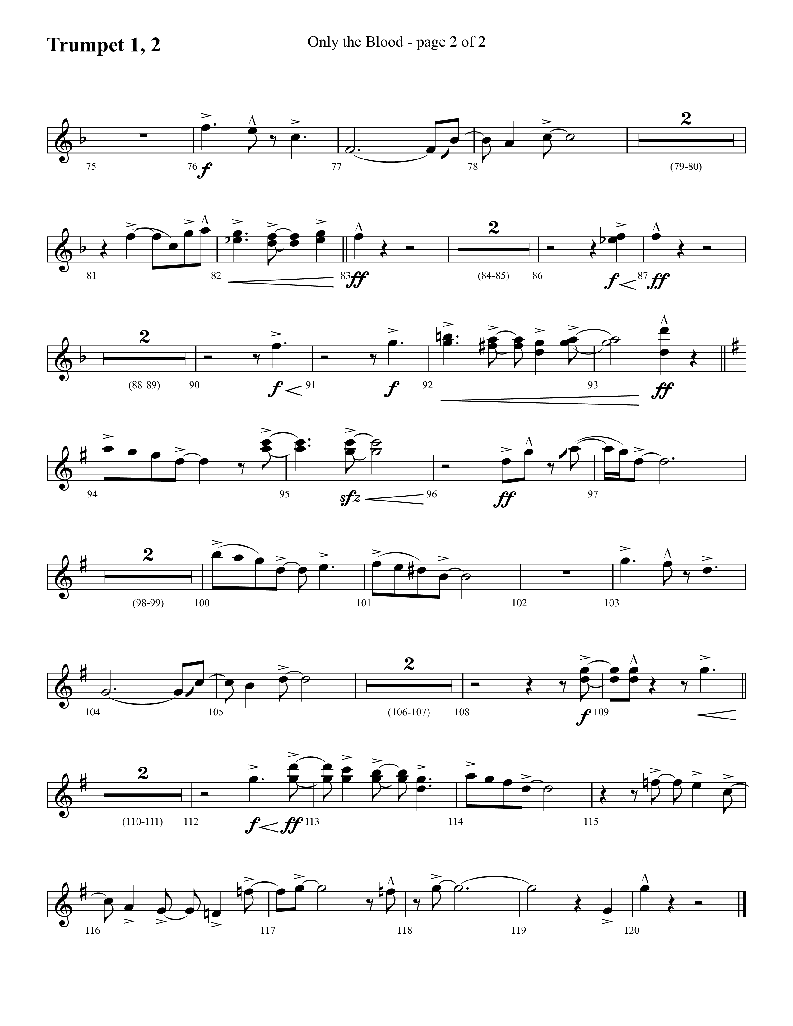 Only The Blood (Choral Anthem SATB) Trumpet 1,2 (Lifeway Choral / Arr. Cliff Duren)
