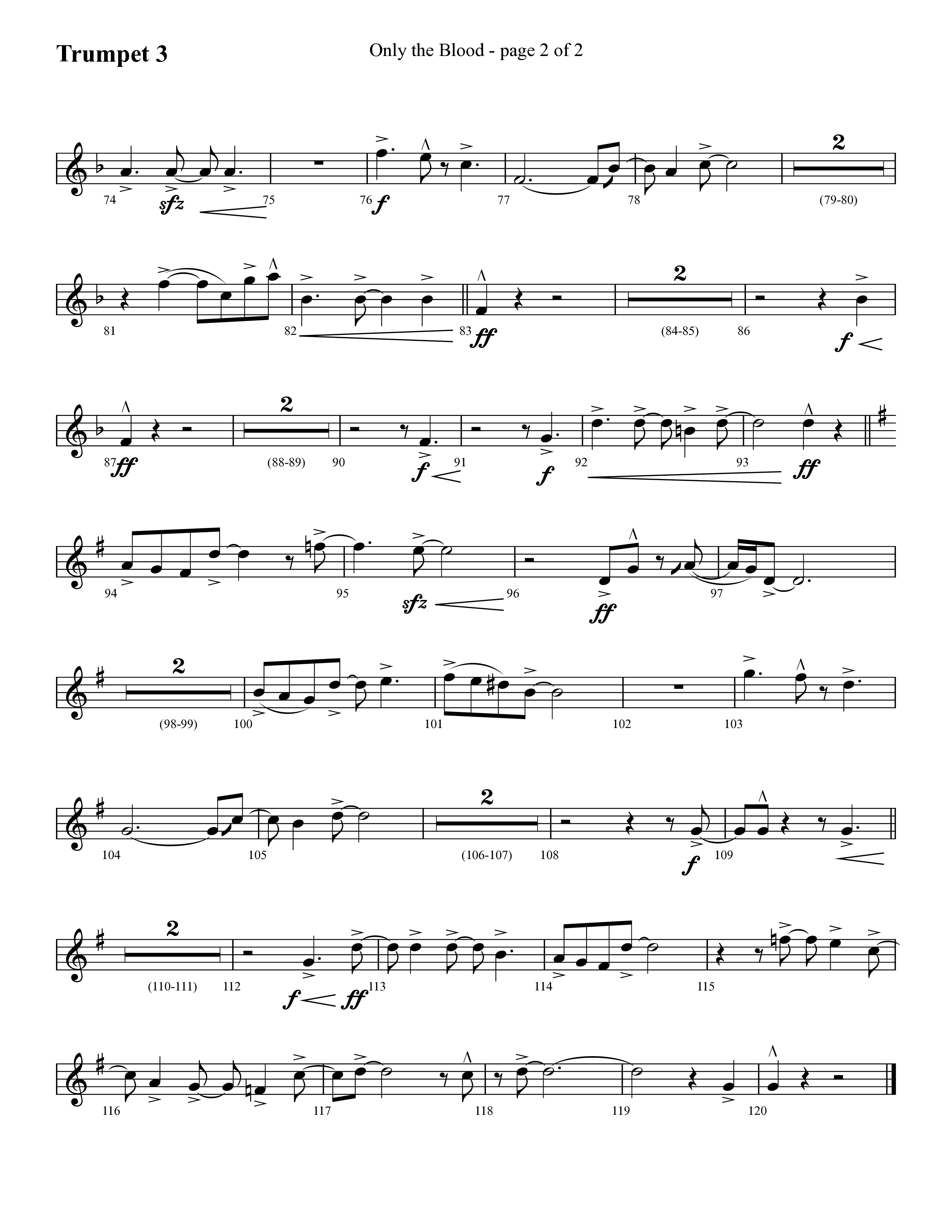 Only The Blood (Choral Anthem SATB) Trumpet 3 (Lifeway Choral / Arr. Cliff Duren)