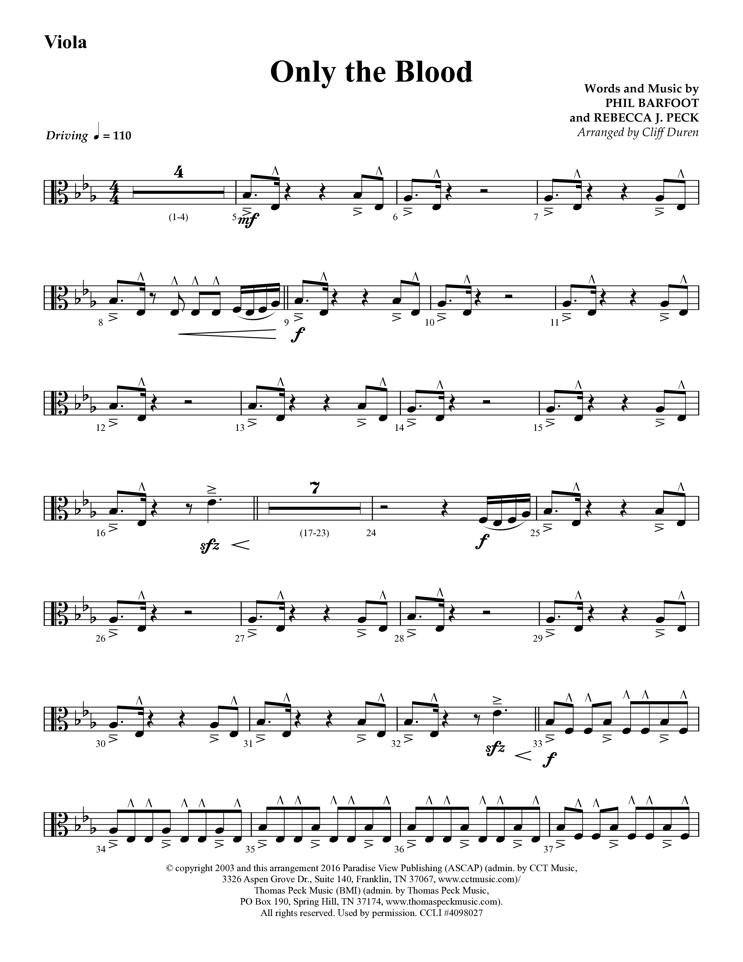 Only The Blood (Choral Anthem SATB) Viola (Lifeway Choral / Arr. Cliff Duren)