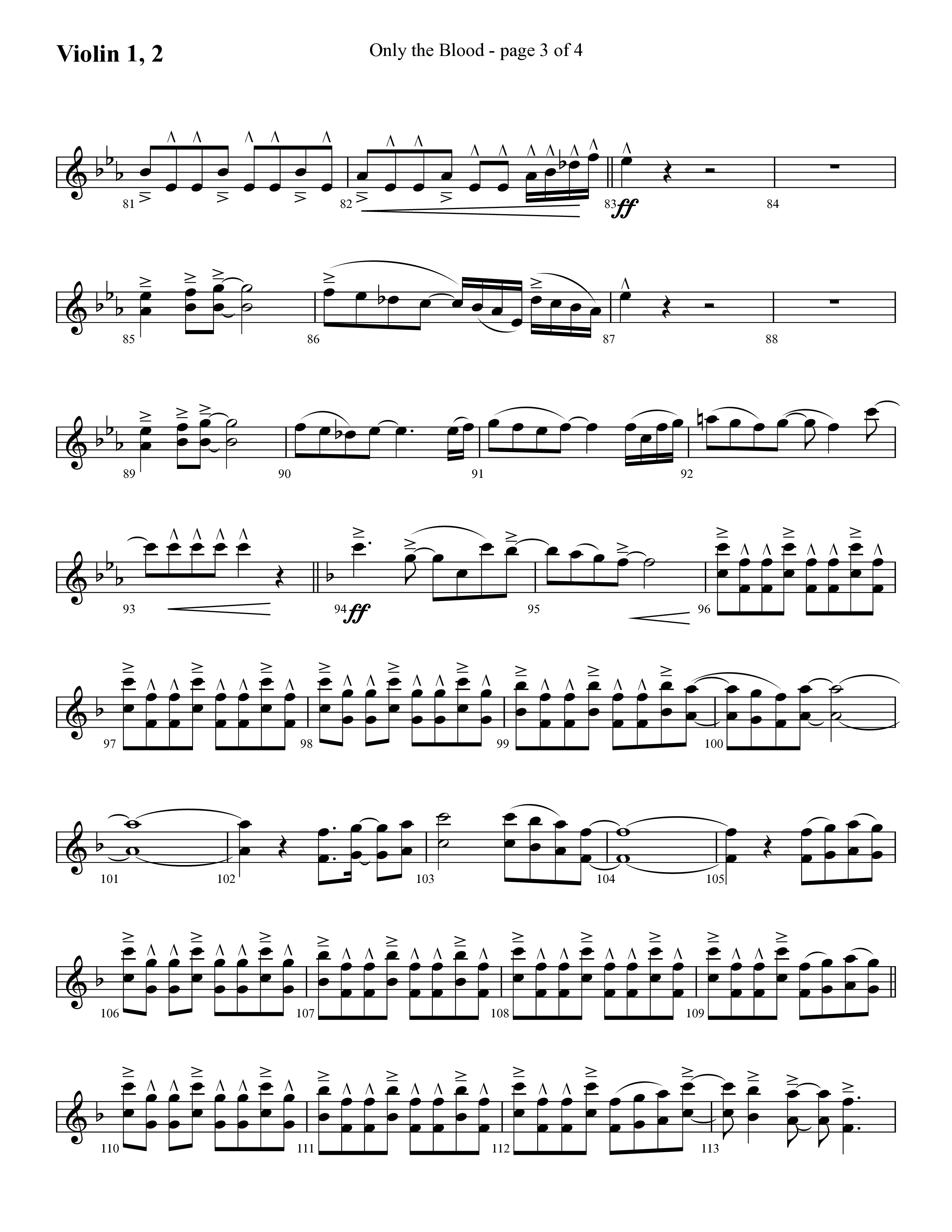 Only The Blood (Choral Anthem SATB) Violin 1/2 (Lifeway Choral / Arr. Cliff Duren)