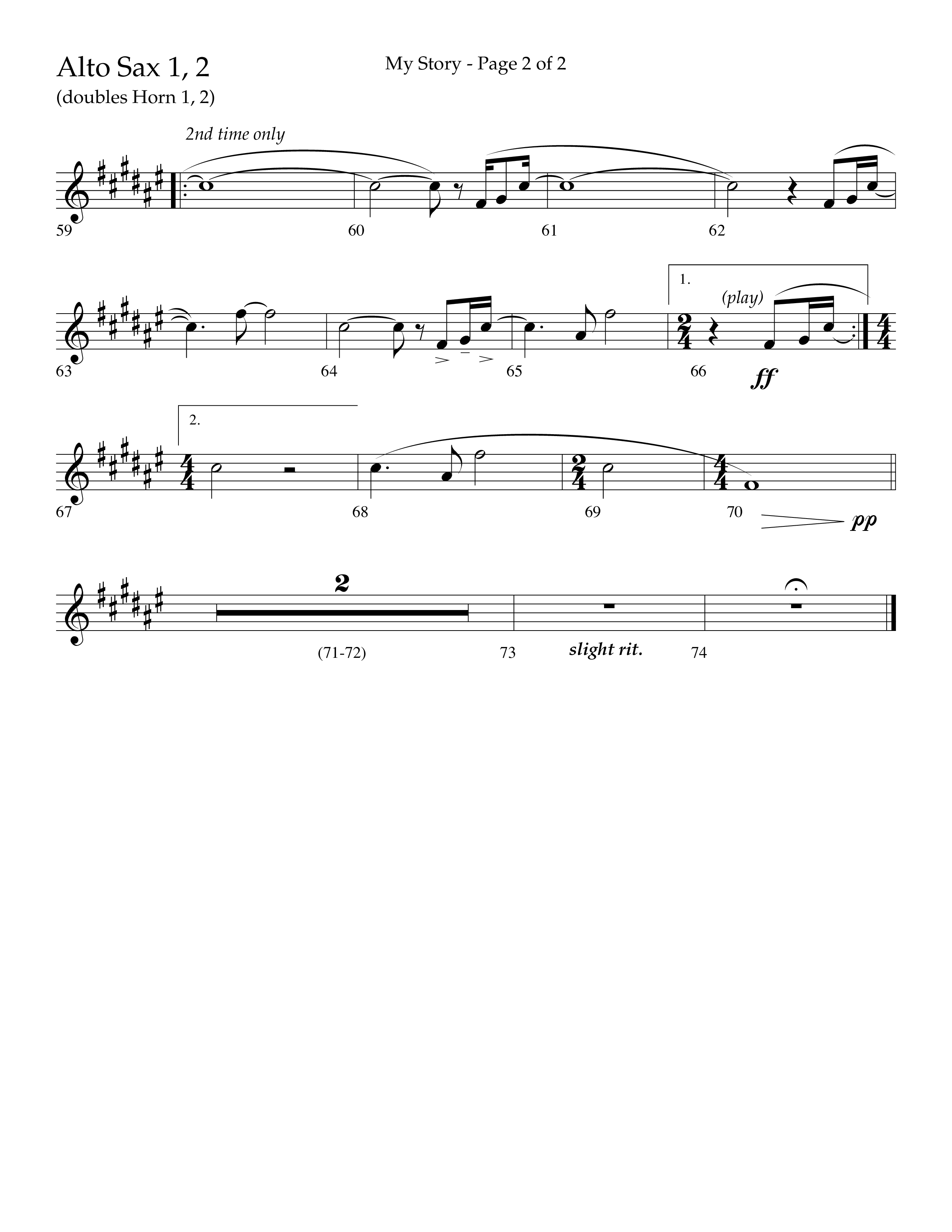 My Story (Choral Anthem SATB) Alto Sax 1/2 (Lifeway Choral / Arr. Craig Adams)