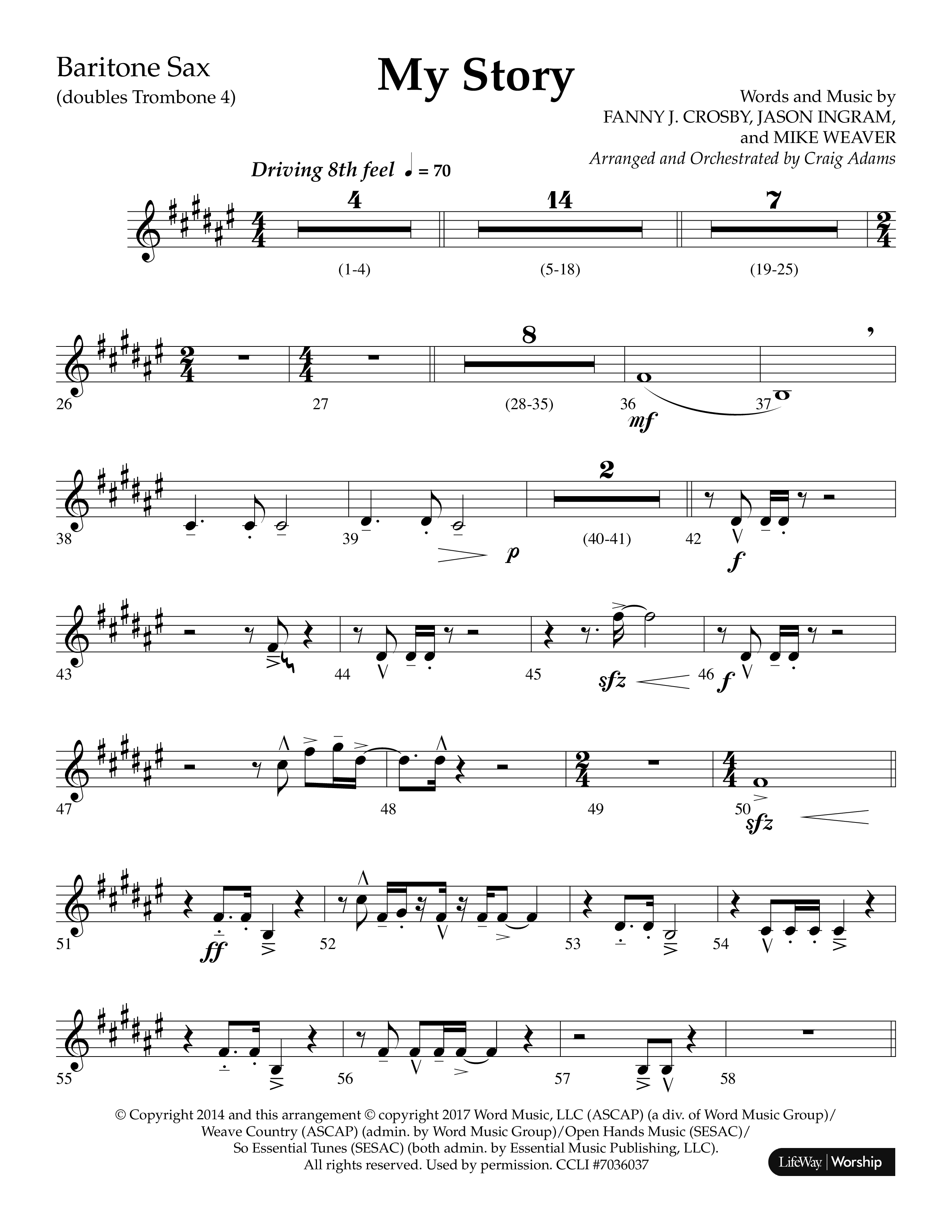 My Story (Choral Anthem SATB) Bari Sax (Lifeway Choral / Arr. Craig Adams)
