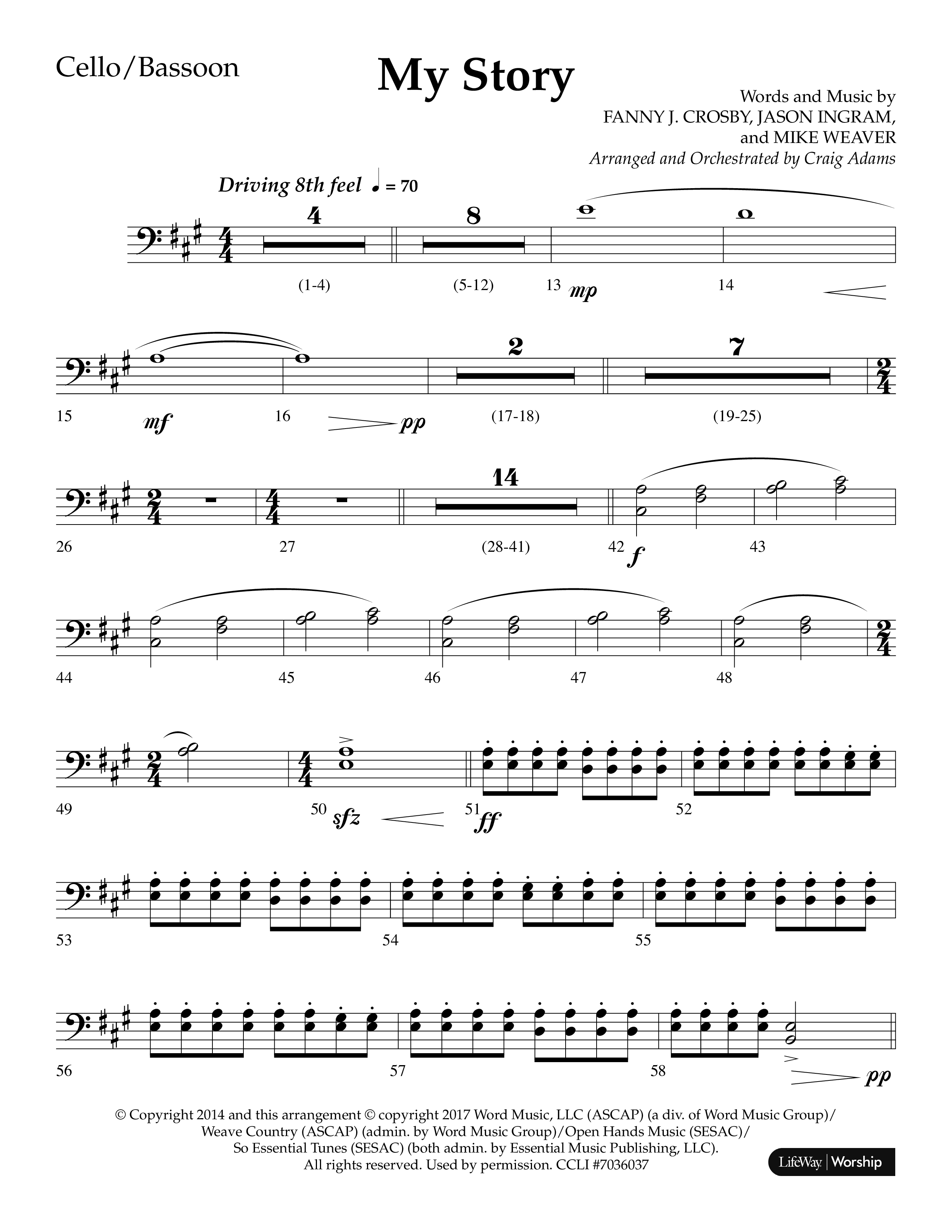 My Story (Choral Anthem SATB) Cello (Lifeway Choral / Arr. Craig Adams)