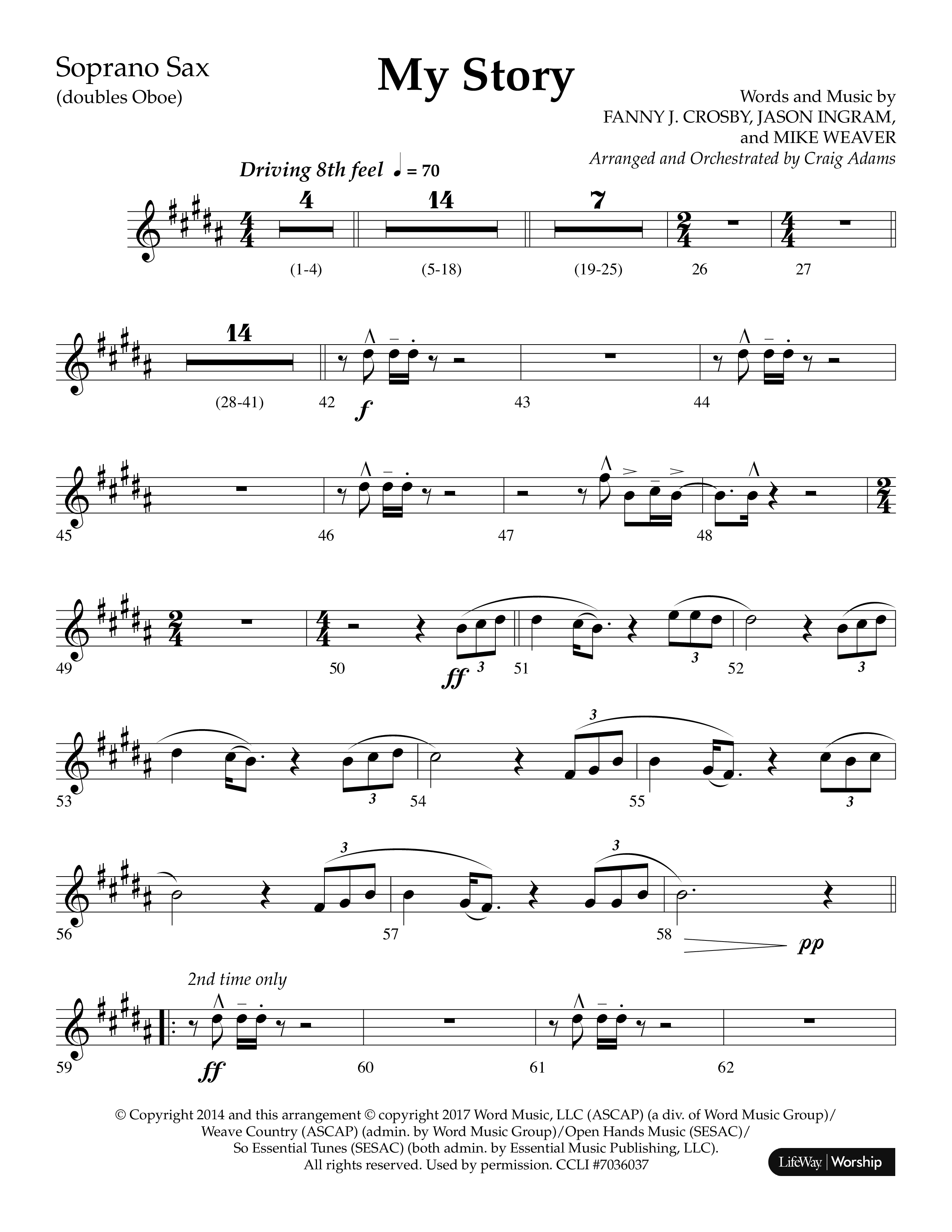 My Story (Choral Anthem SATB) Soprano Sax (Lifeway Choral / Arr. Craig Adams)