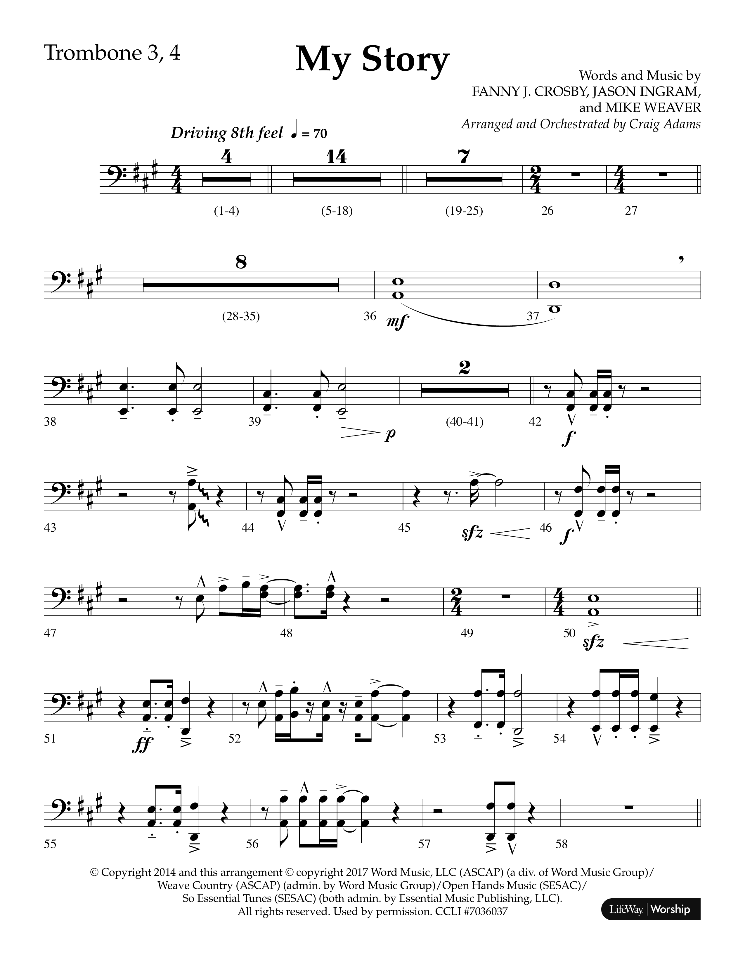 My Story (Choral Anthem SATB) Trombone 3/4 (Lifeway Choral / Arr. Craig Adams)