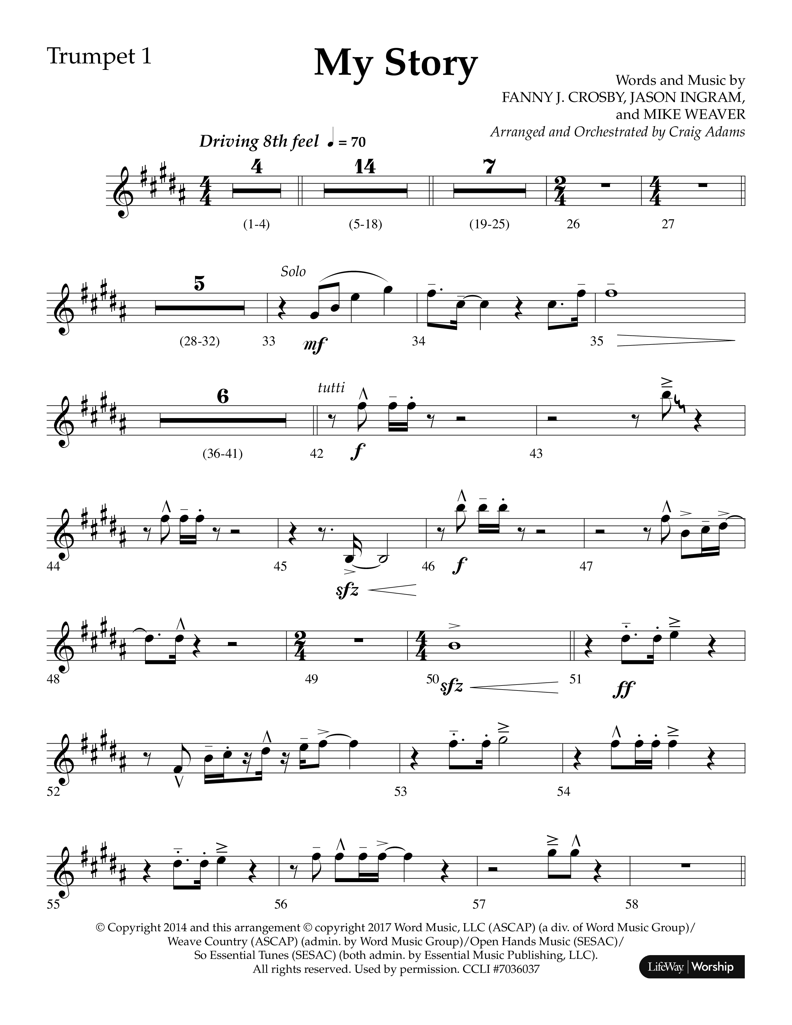 My Story (Choral Anthem SATB) Trumpet 1 (Lifeway Choral / Arr. Craig Adams)