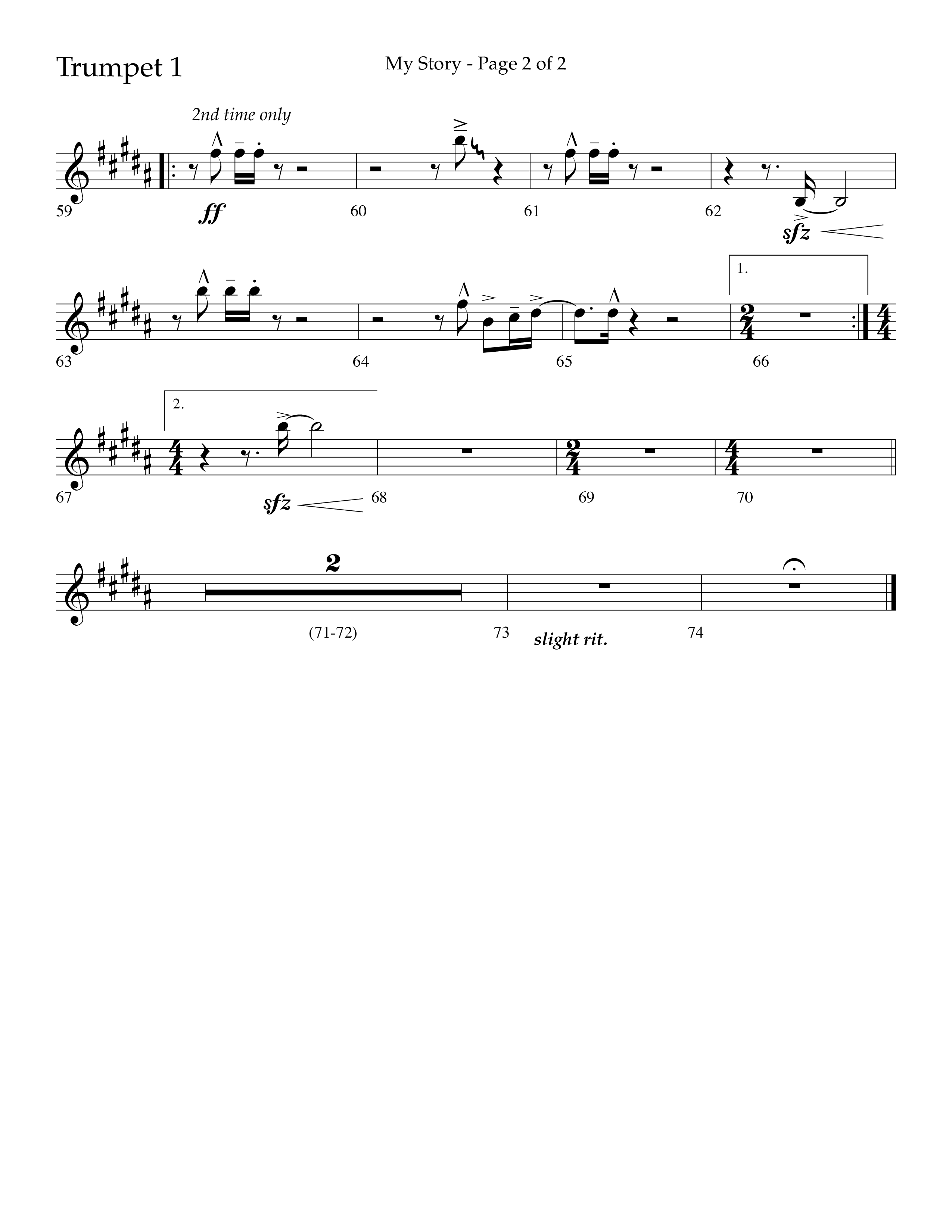 My Story (Choral Anthem SATB) Trumpet 1 (Lifeway Choral / Arr. Craig Adams)