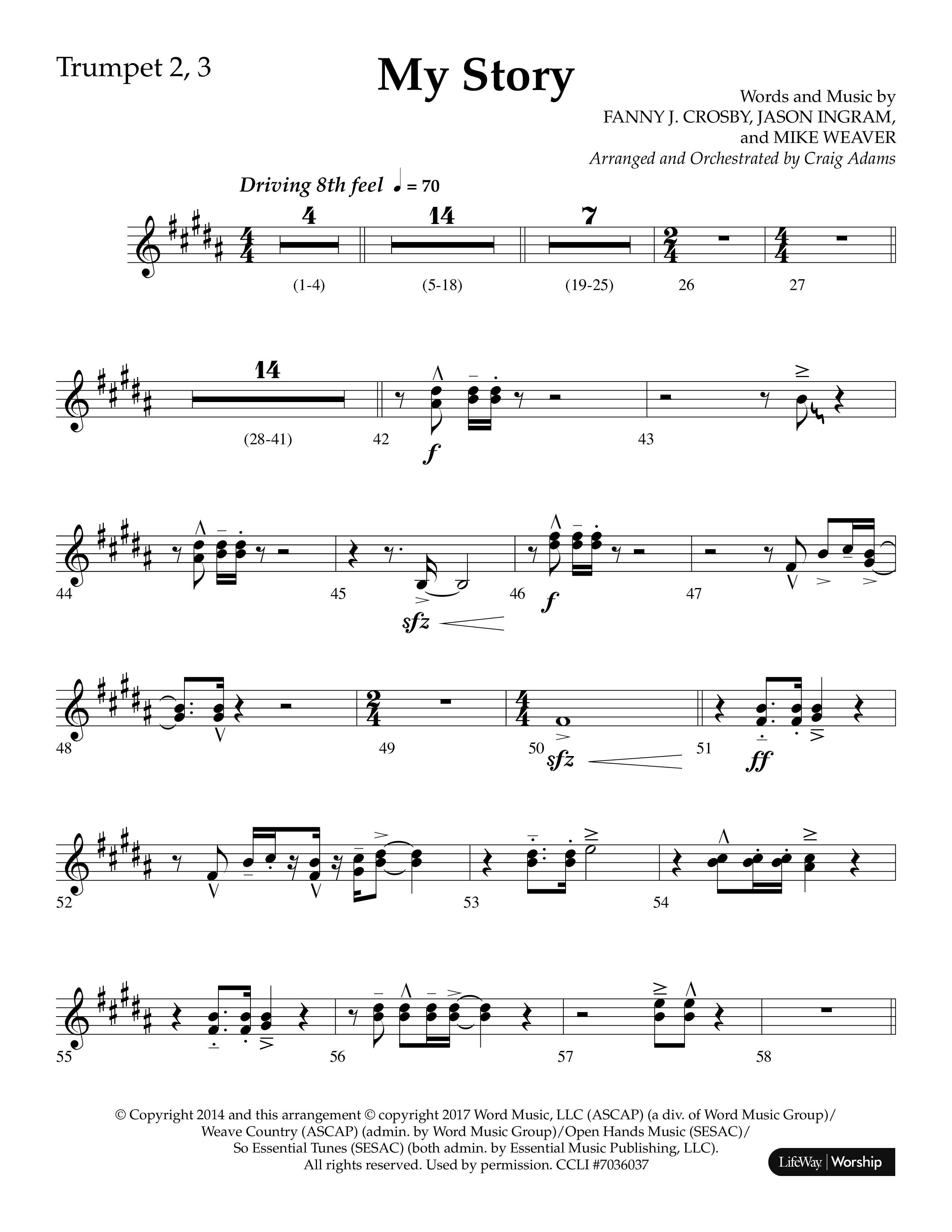 My Story (Choral Anthem SATB) Trumpet 2/3 (Lifeway Choral / Arr. Craig Adams)
