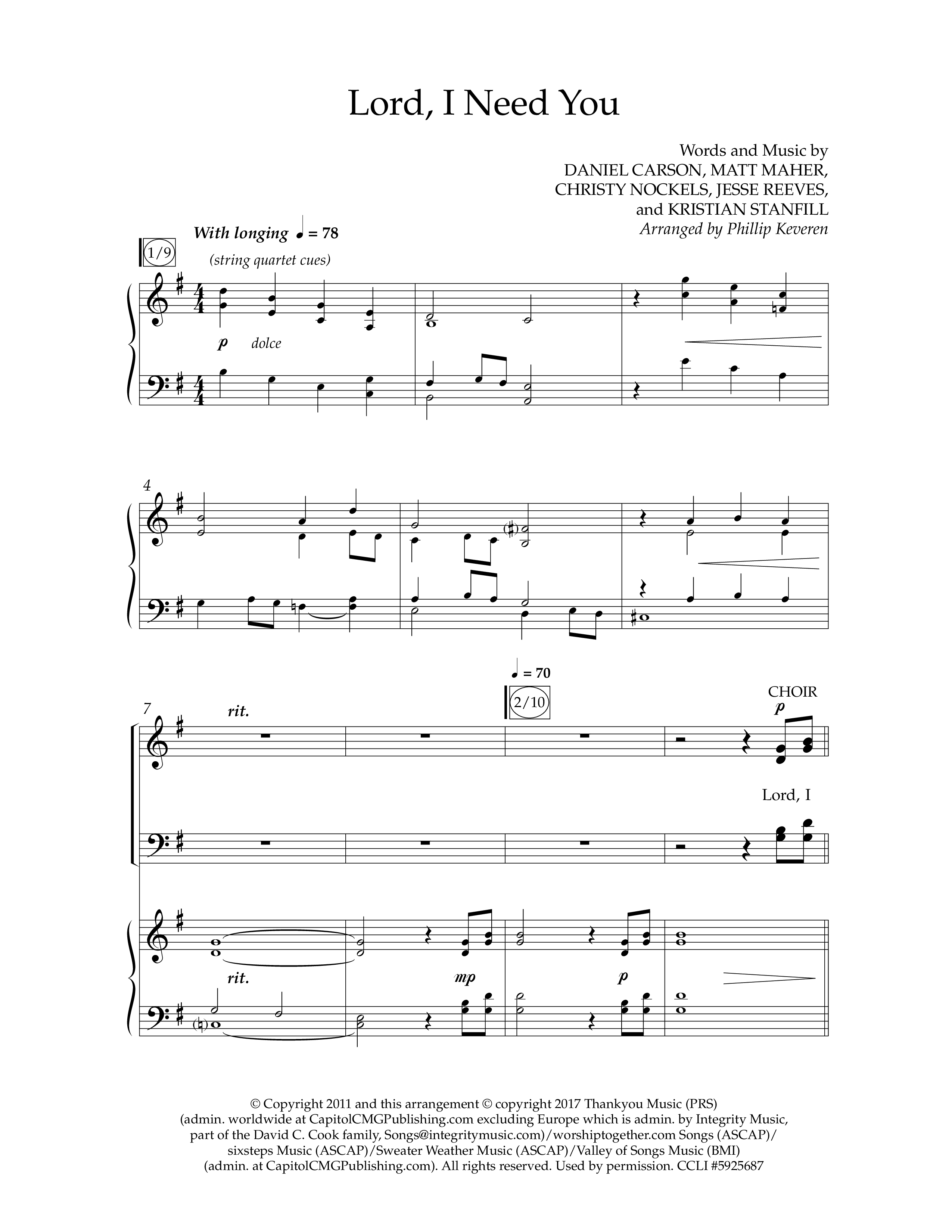Lord I Need You (Choral Anthem SATB) Anthem (SATB/Piano) (Lifeway Choral / Arr. Phillip Keveren)
