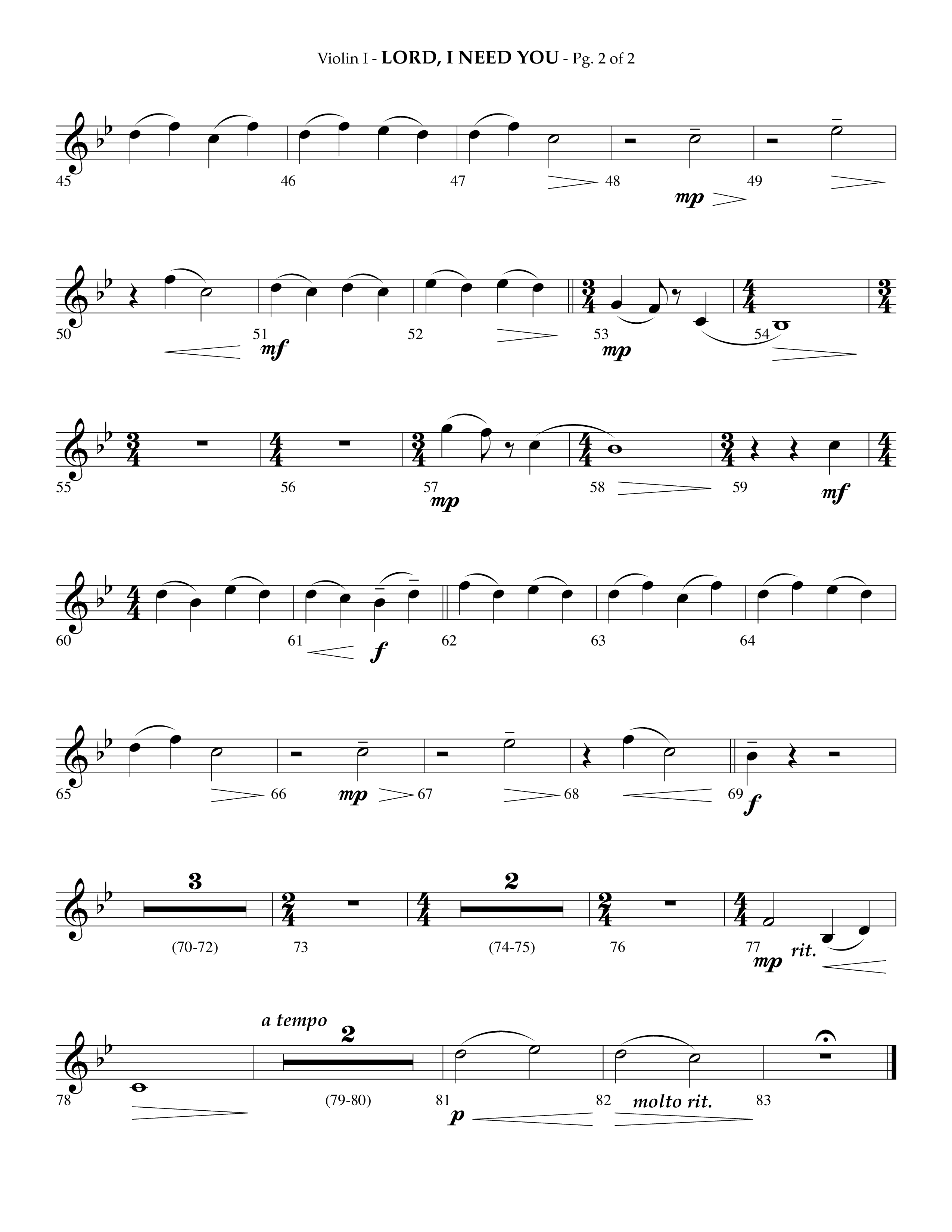 Lord I Need You (Choral Anthem SATB) Violin 1 (Lifeway Choral / Arr. Phillip Keveren)